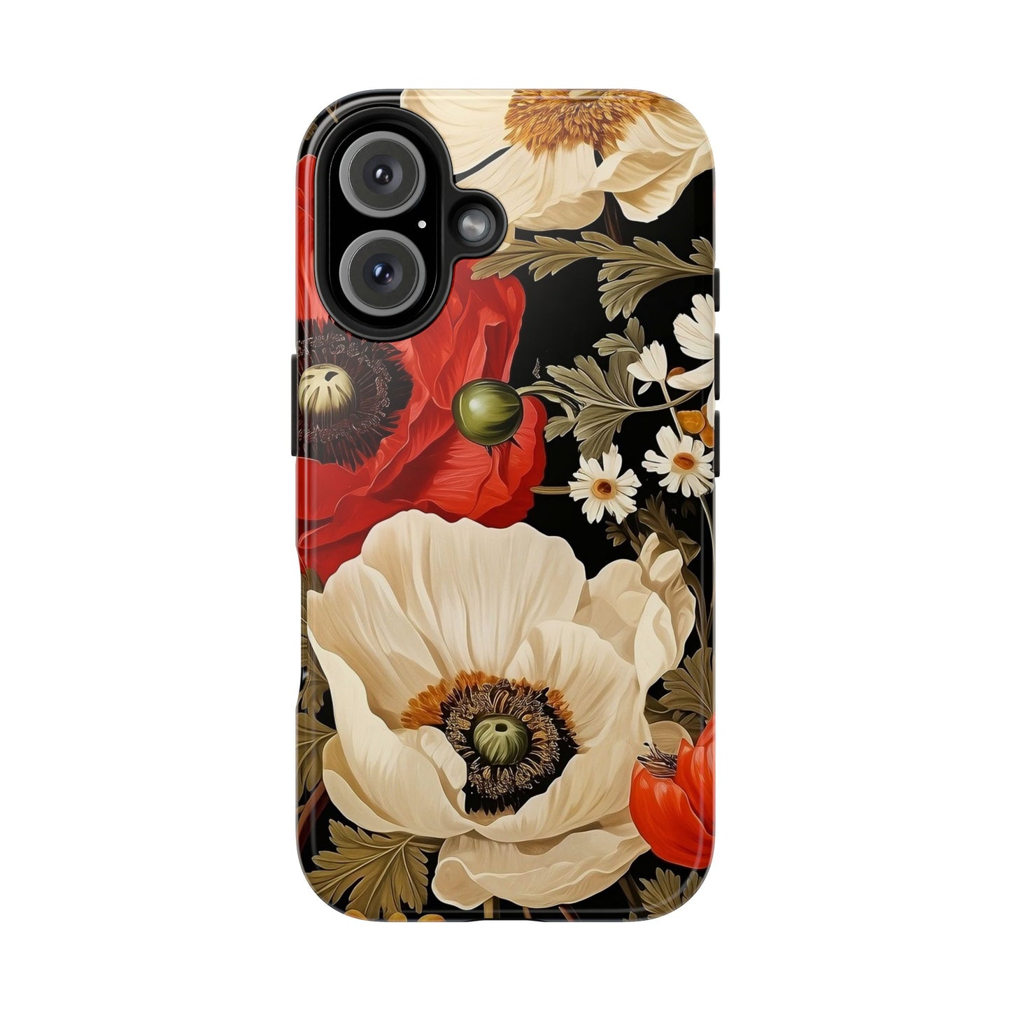 Red and Cream Poppy iPhone 16 Case – Bold Vintage Botanical Design for iPhone 16, 16 Pro, 16 Pro Max & 16 Plus