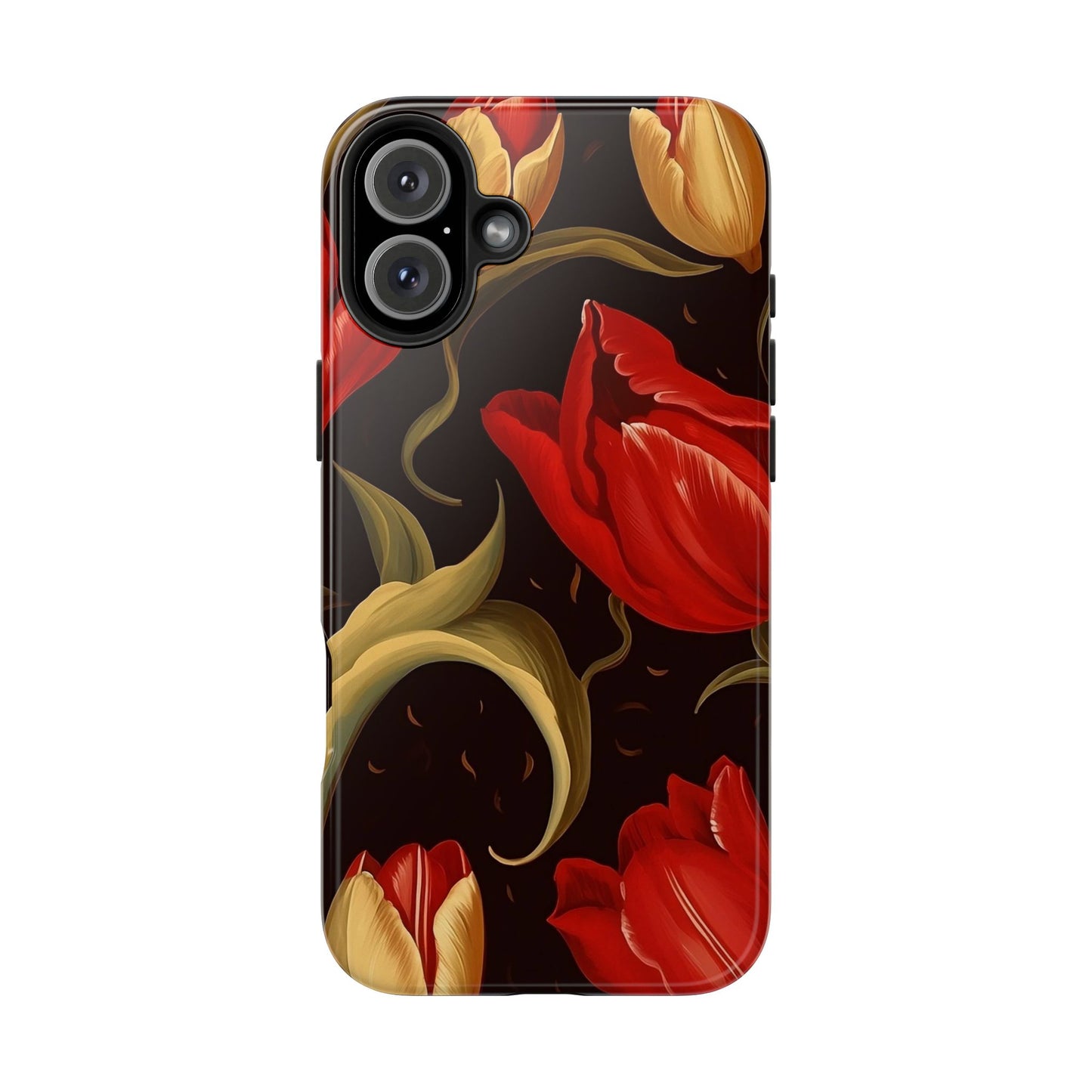Red Tulip iPhone 16 Case – Elegant Floral Design with Dark Background for iPhone 16, 16 Pro, 16 Pro Max & 16 Plus