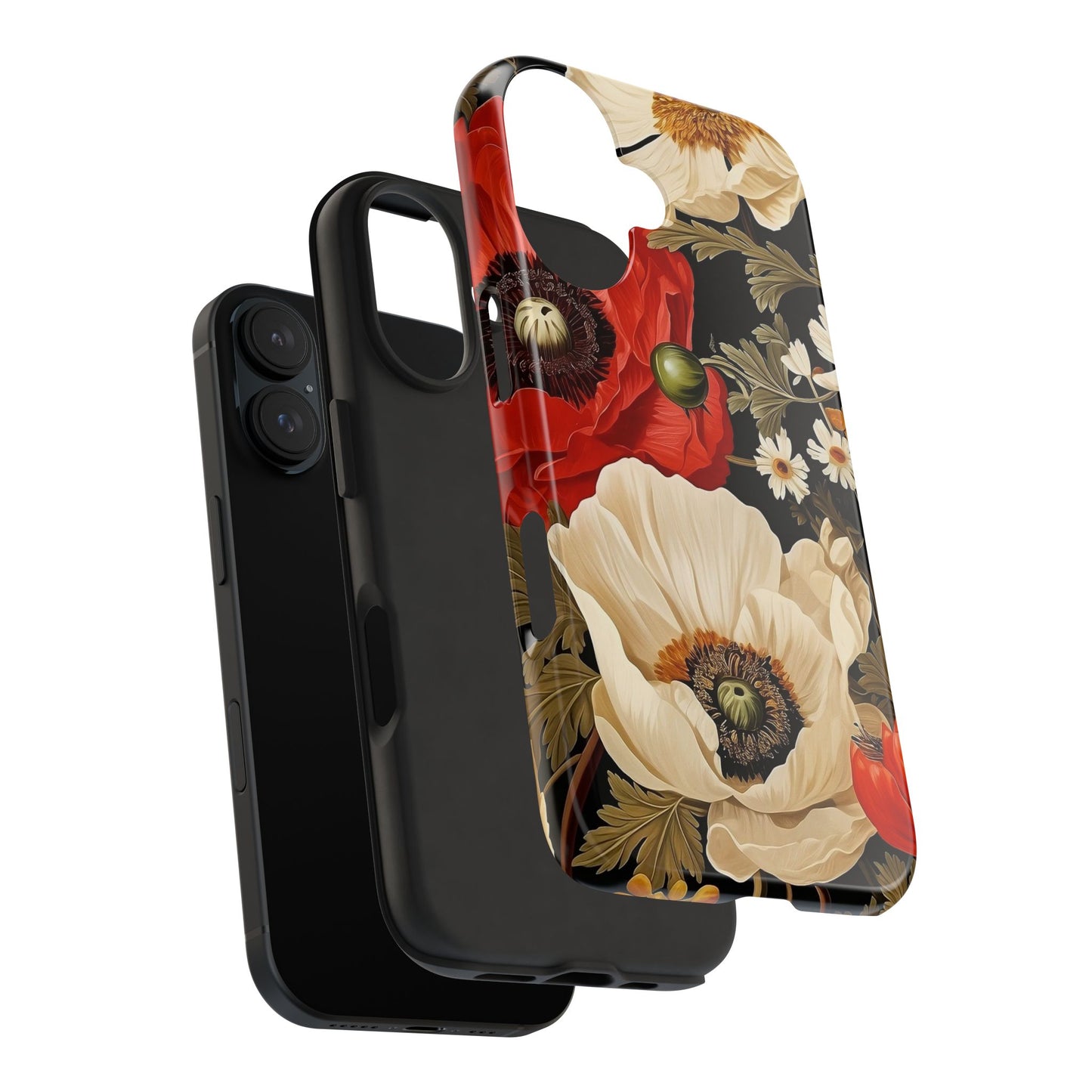 Red and Cream Poppy iPhone 16 Case – Bold Vintage Botanical Design for iPhone 16, 16 Pro, 16 Pro Max & 16 Plus