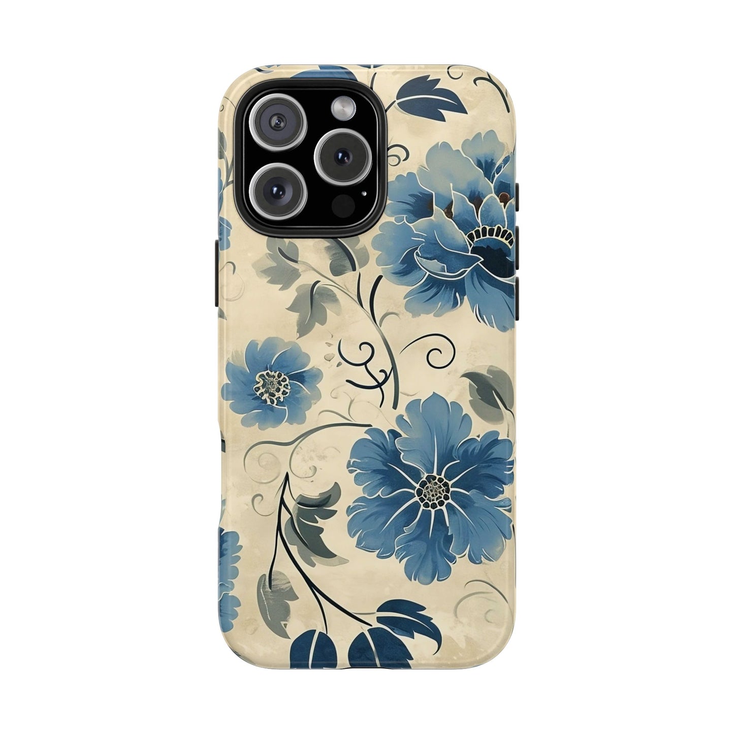 Blue Floral iPhone 16 Case – Vintage Botanical Design for iPhone 16, 16 Pro, 16 Pro Max & 16 Plus