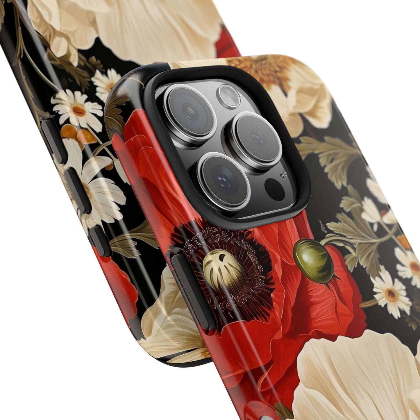 Red and Cream Poppy iPhone 16 Case – Bold Vintage Botanical Design for iPhone 16, 16 Pro, 16 Pro Max & 16 Plus