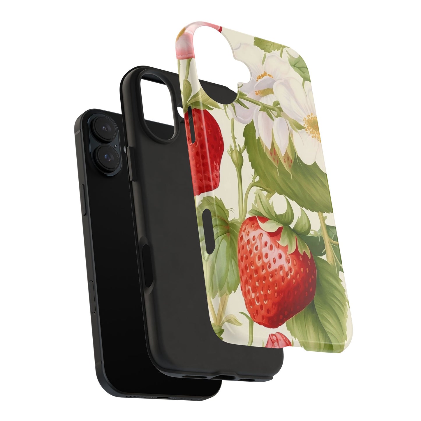 Strawberry Blossom iPhone 16 Case – Cute Botanical Fruit & Floral Design for iPhone 16, 16 Pro, 16 Pro Max & 16 Plus