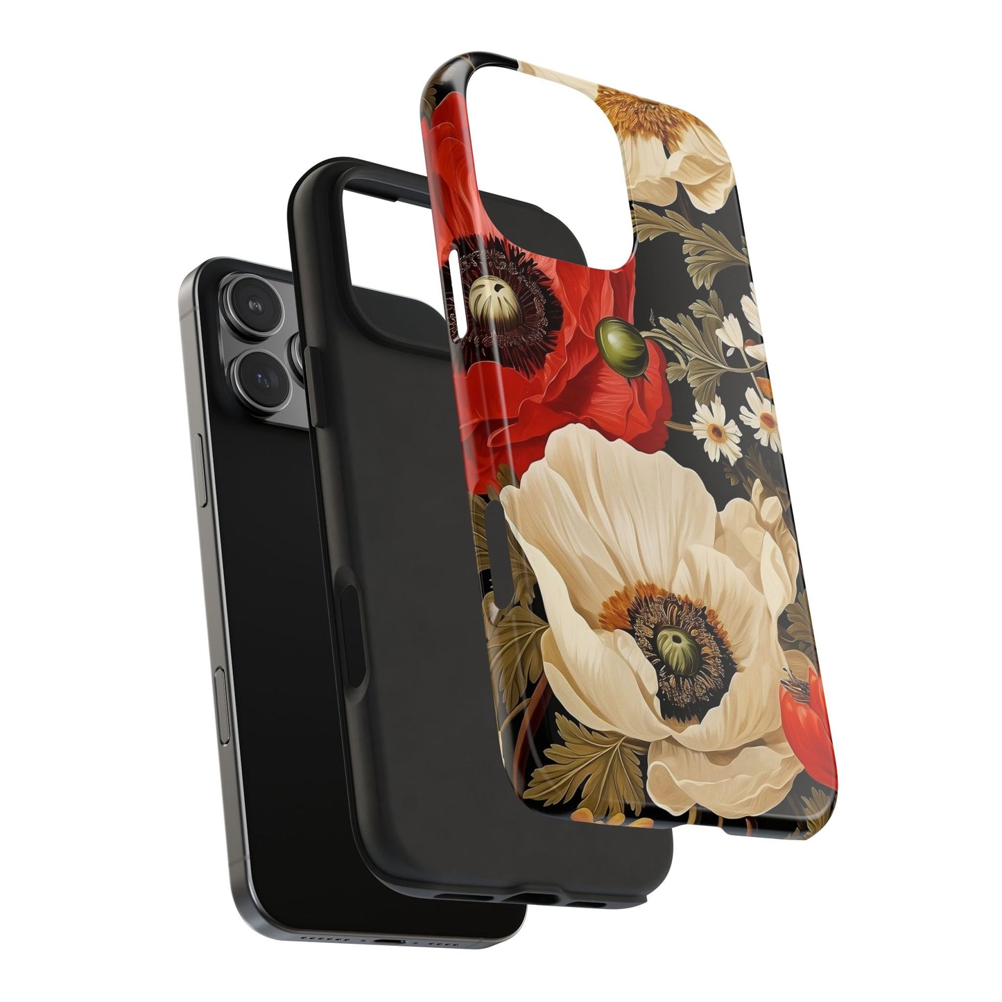 Red and Cream Poppy iPhone 16 Case – Bold Vintage Botanical Design for iPhone 16, 16 Pro, 16 Pro Max & 16 Plus