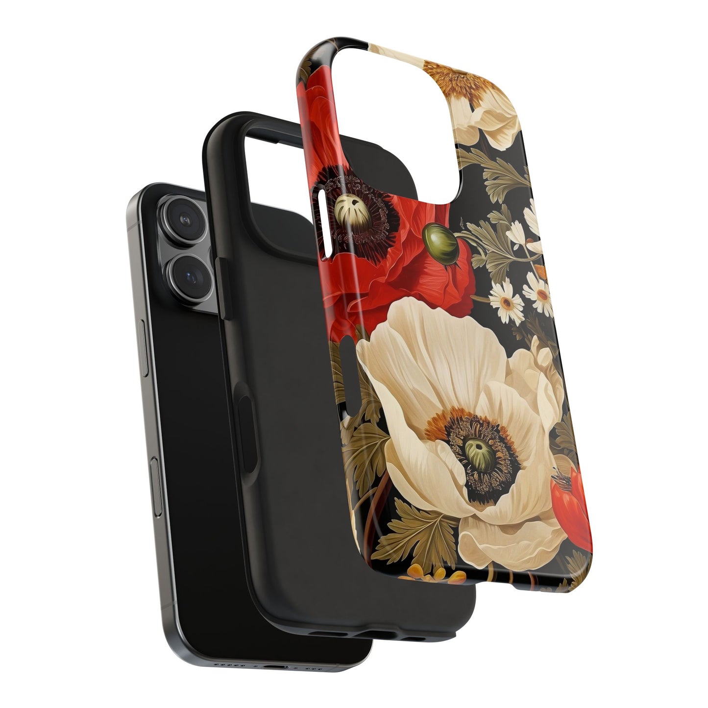 Red and Cream Poppy iPhone 16 Case – Bold Vintage Botanical Design for iPhone 16, 16 Pro, 16 Pro Max & 16 Plus