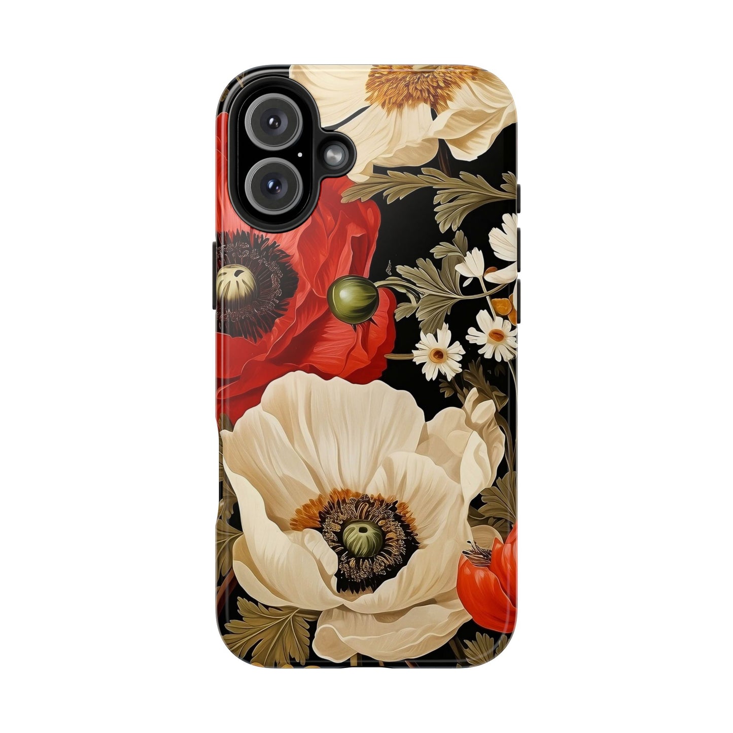 Red and Cream Poppy iPhone 16 Case – Bold Vintage Botanical Design for iPhone 16, 16 Pro, 16 Pro Max & 16 Plus