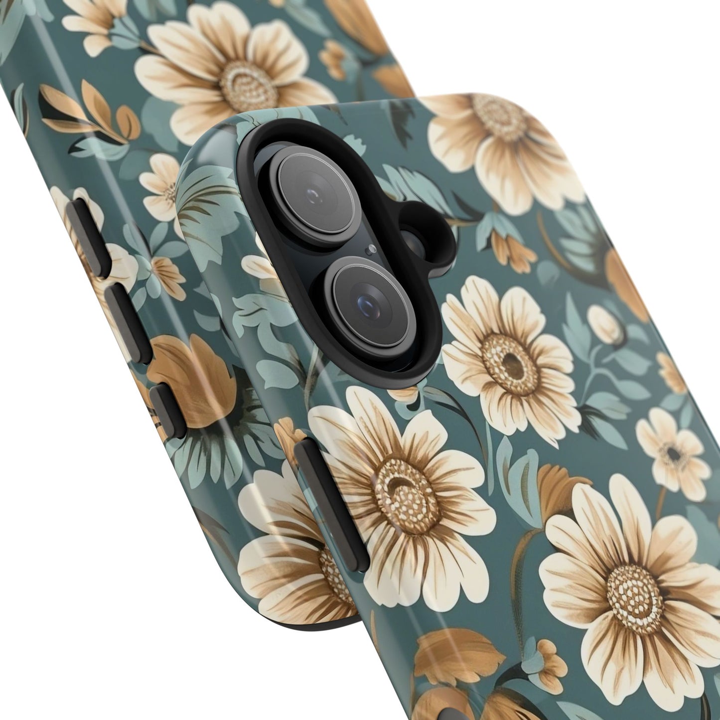 Teal Vintage Floral iPhone 16 Case – Elegant Daisy Retro Design for iPhone 16, 16 Pro, 16 Pro Max & 16 Plus
