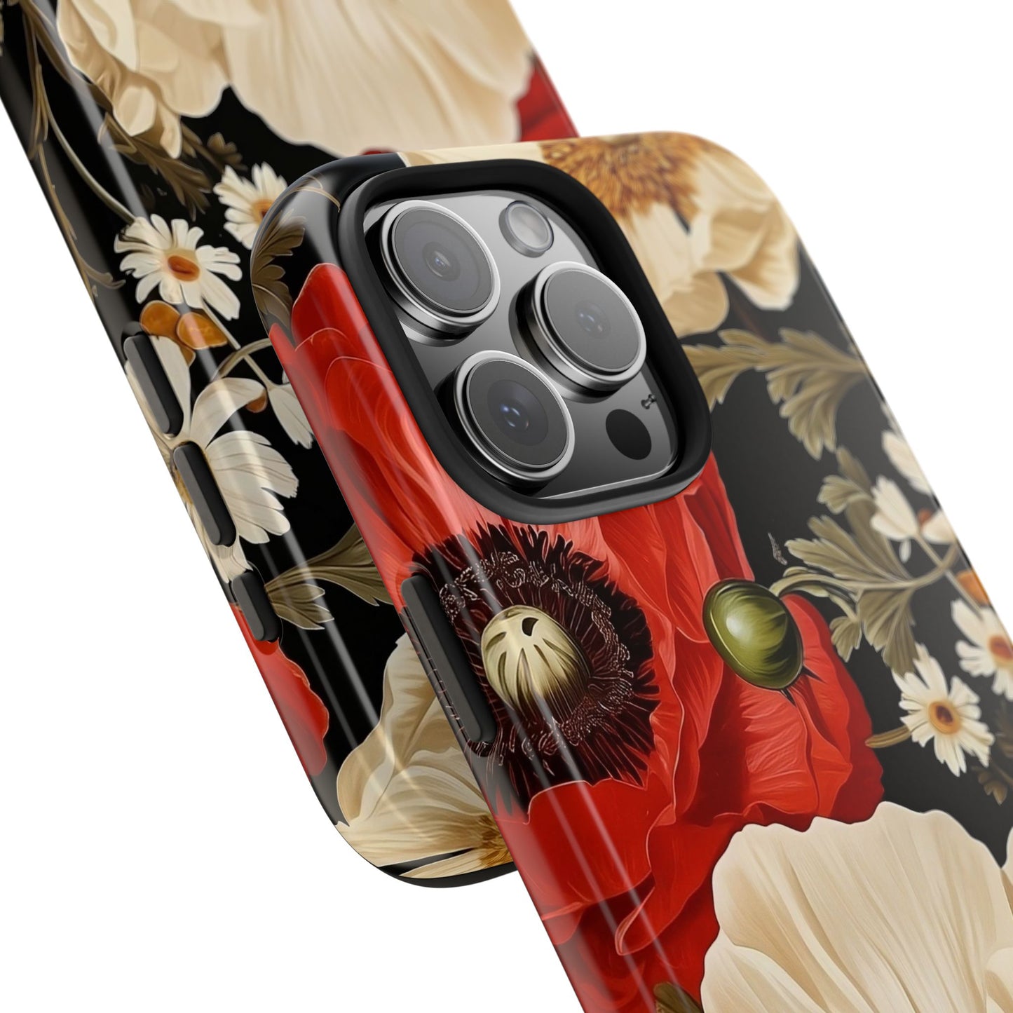 Red and Cream Poppy iPhone 16 Case – Bold Vintage Botanical Design for iPhone 16, 16 Pro, 16 Pro Max & 16 Plus