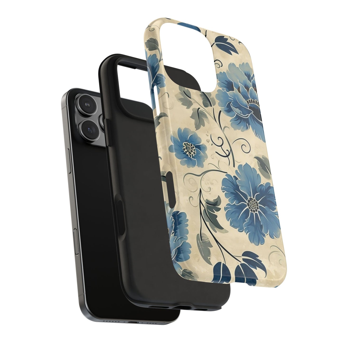 Blue Floral iPhone 16 Case – Vintage Botanical Design for iPhone 16, 16 Pro, 16 Pro Max & 16 Plus