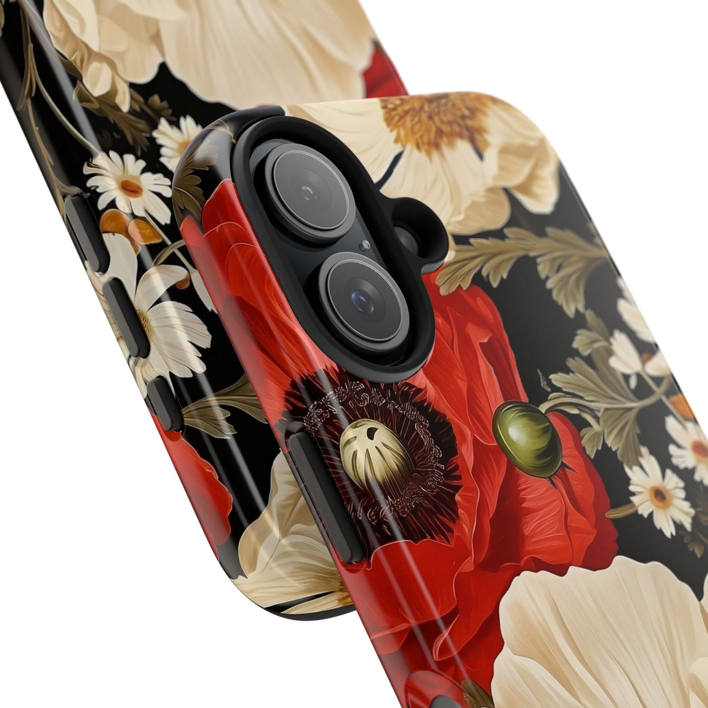 Red and Cream Poppy iPhone 16 Case – Bold Vintage Botanical Design for iPhone 16, 16 Pro, 16 Pro Max & 16 Plus