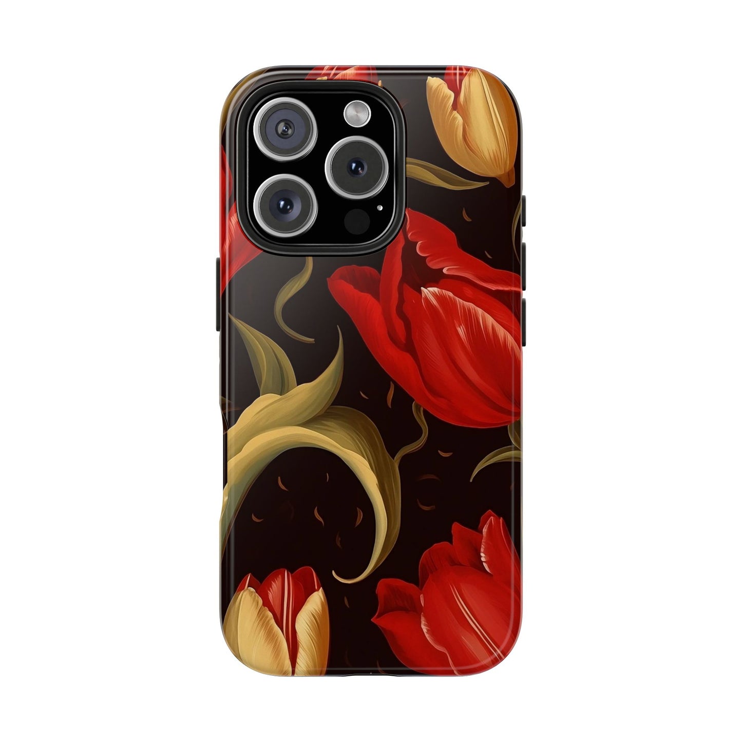 Red Tulip iPhone 16 Case – Elegant Floral Design with Dark Background for iPhone 16, 16 Pro, 16 Pro Max & 16 Plus