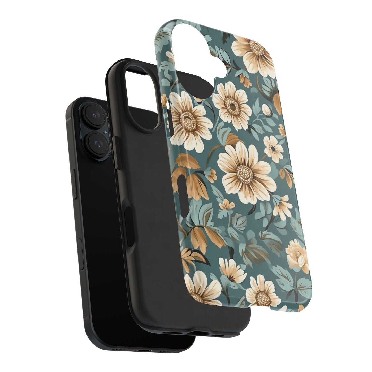 Teal Vintage Floral iPhone 16 Case – Elegant Daisy Retro Design for iPhone 16, 16 Pro, 16 Pro Max & 16 Plus