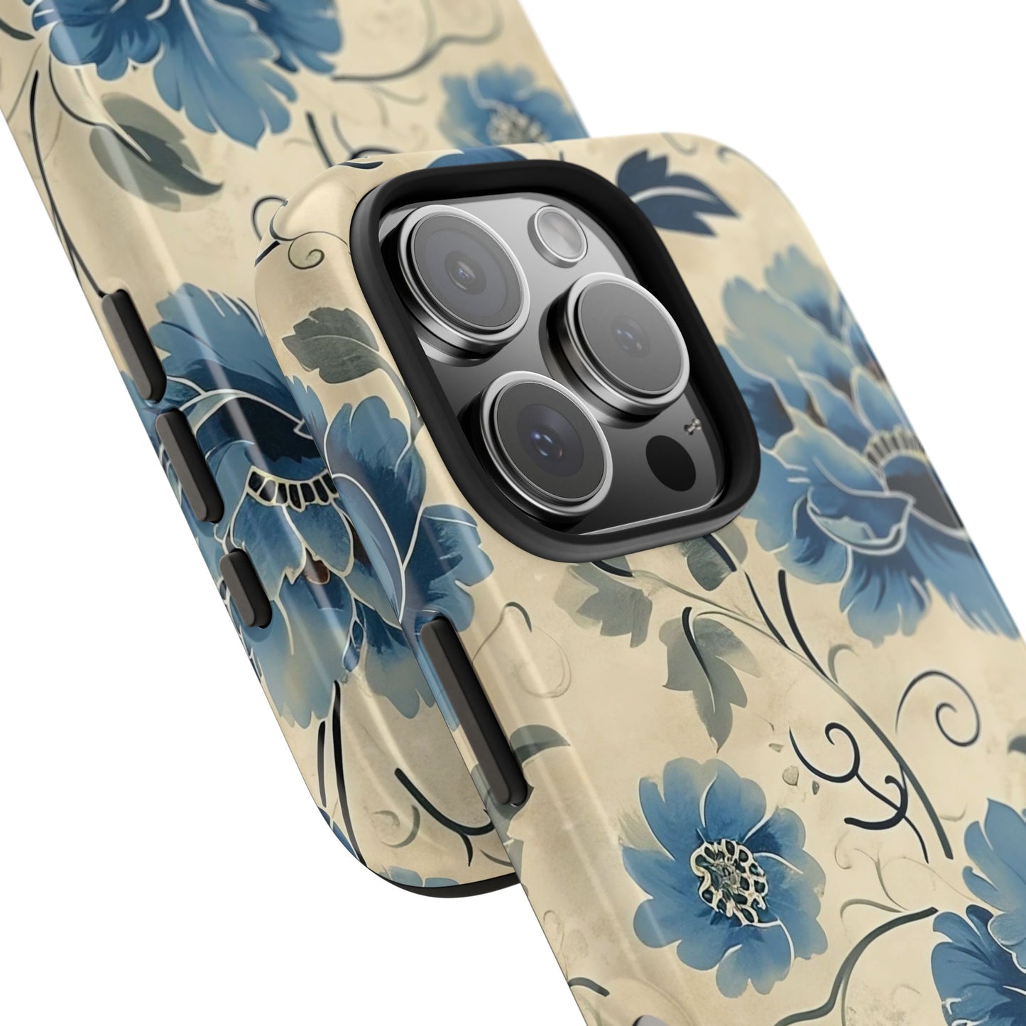 Blue Floral iPhone 16 Case – Vintage Botanical Design for iPhone 16, 16 Pro, 16 Pro Max & 16 Plus