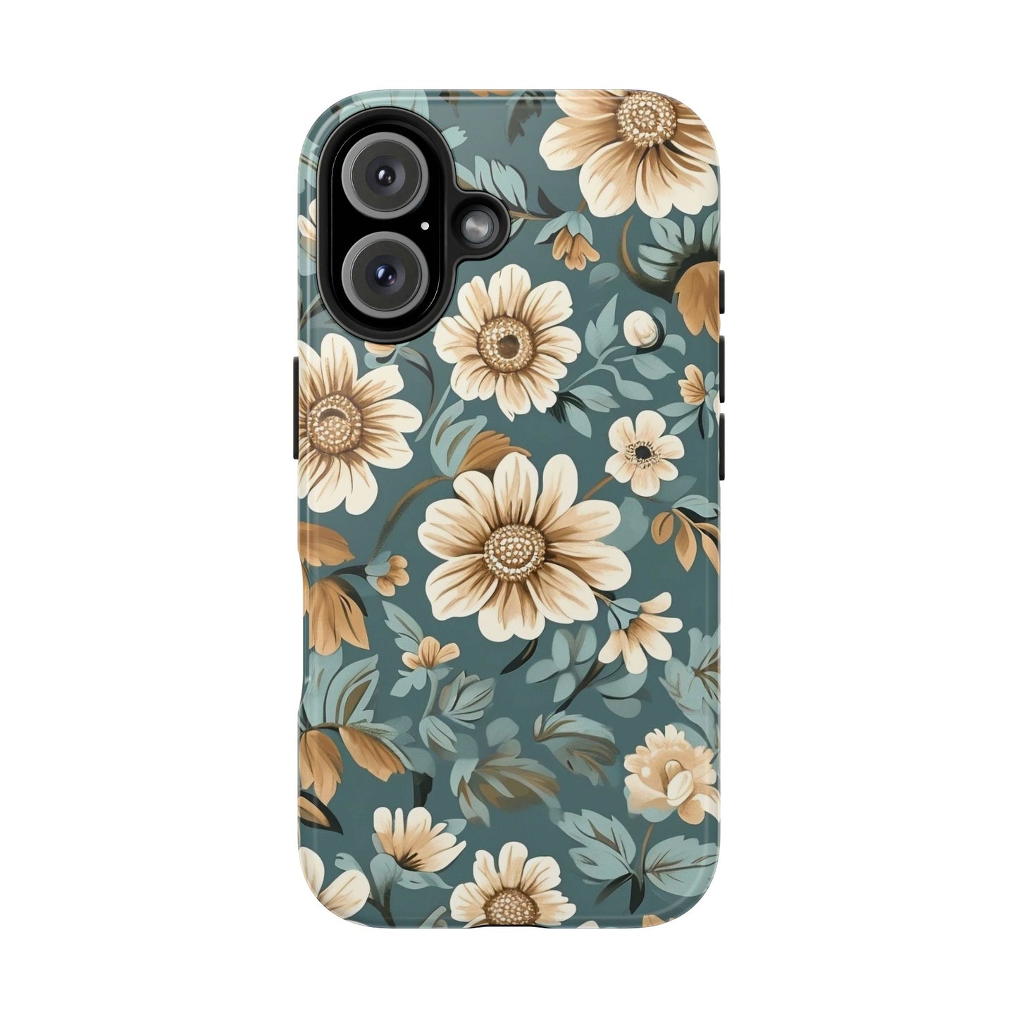 Teal Vintage Floral iPhone 16 Case – Elegant Daisy Retro Design for iPhone 16, 16 Pro, 16 Pro Max & 16 Plus