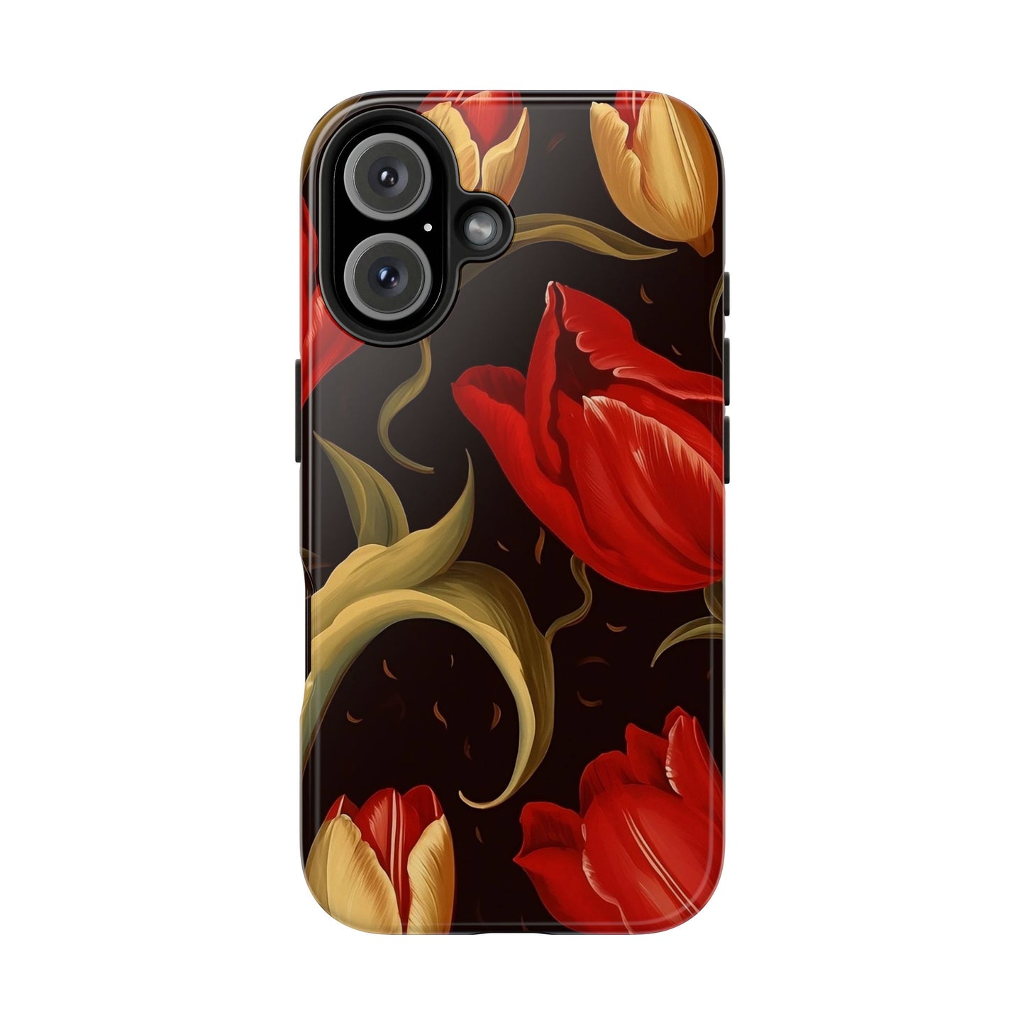 Red Tulip iPhone 16 Case – Elegant Floral Design with Dark Background for iPhone 16, 16 Pro, 16 Pro Max & 16 Plus