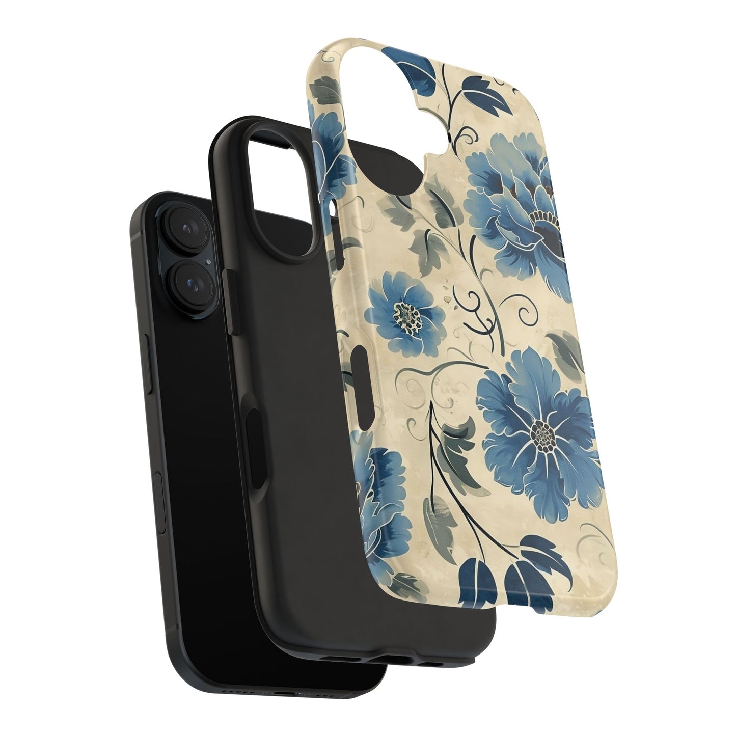 Blue Floral iPhone 16 Case – Vintage Botanical Design for iPhone 16, 16 Pro, 16 Pro Max & 16 Plus