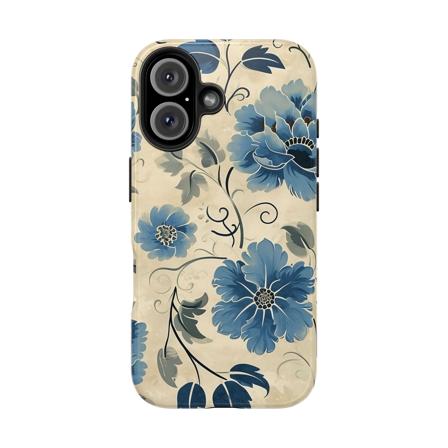 Blue Floral iPhone 16 Case – Vintage Botanical Design for iPhone 16, 16 Pro, 16 Pro Max & 16 Plus