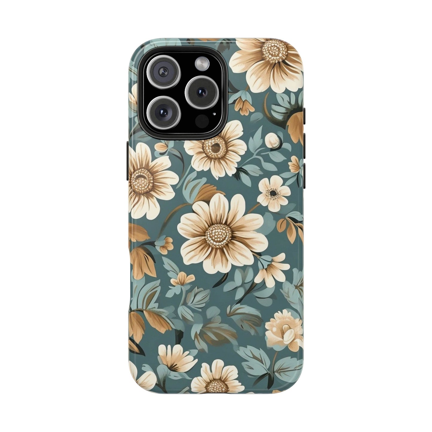 Teal Vintage Floral iPhone 16 Case – Elegant Daisy Retro Design for iPhone 16, 16 Pro, 16 Pro Max & 16 Plus