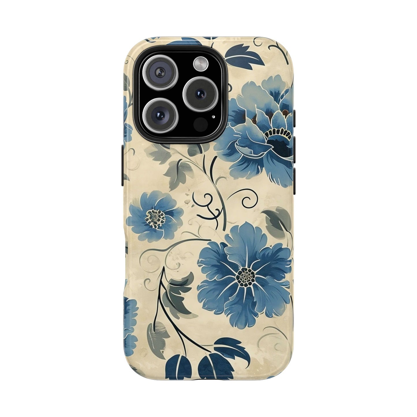 Blue Floral iPhone 16 Case – Vintage Botanical Design for iPhone 16, 16 Pro, 16 Pro Max & 16 Plus