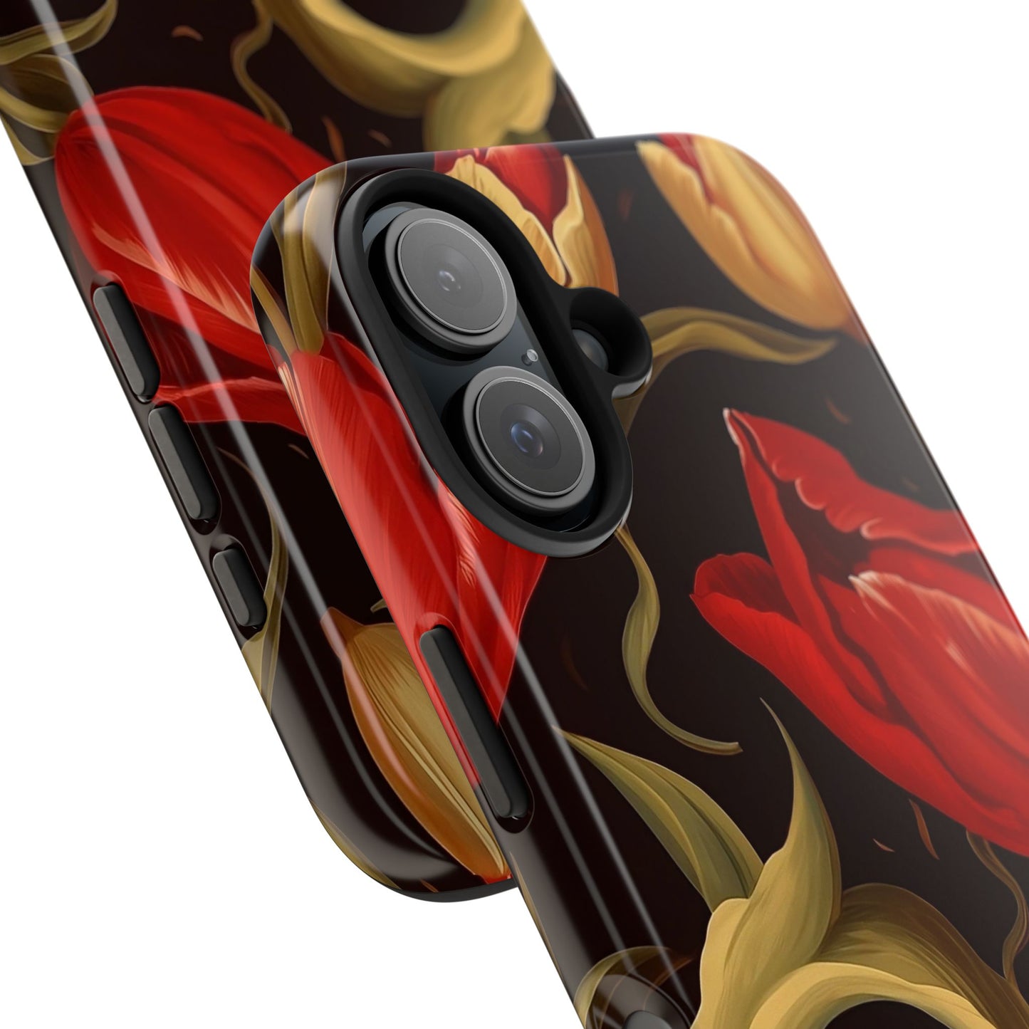 Red Tulip iPhone 16 Case – Elegant Floral Design with Dark Background for iPhone 16, 16 Pro, 16 Pro Max & 16 Plus
