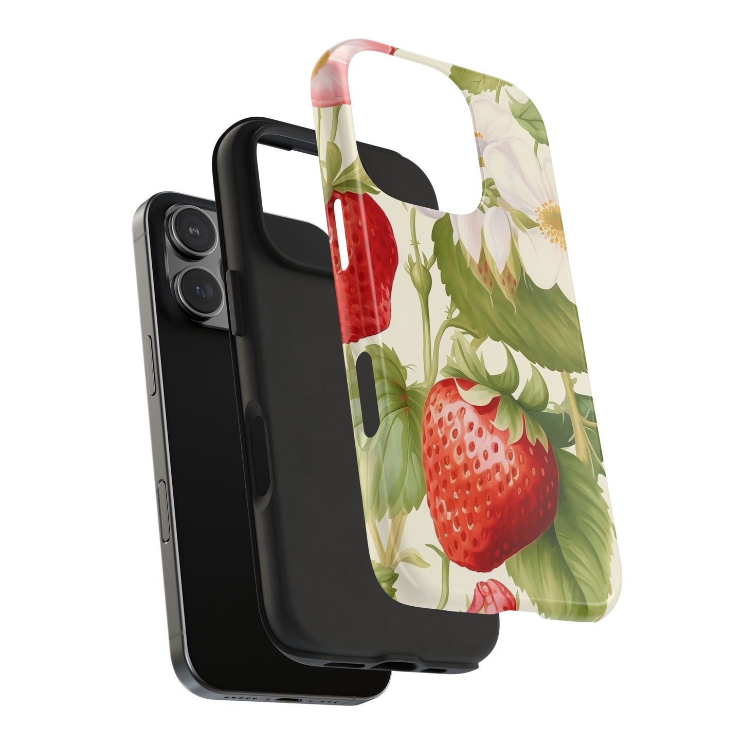Strawberry Blossom iPhone 16 Case – Cute Botanical Fruit & Floral Design for iPhone 16, 16 Pro, 16 Pro Max & 16 Plus