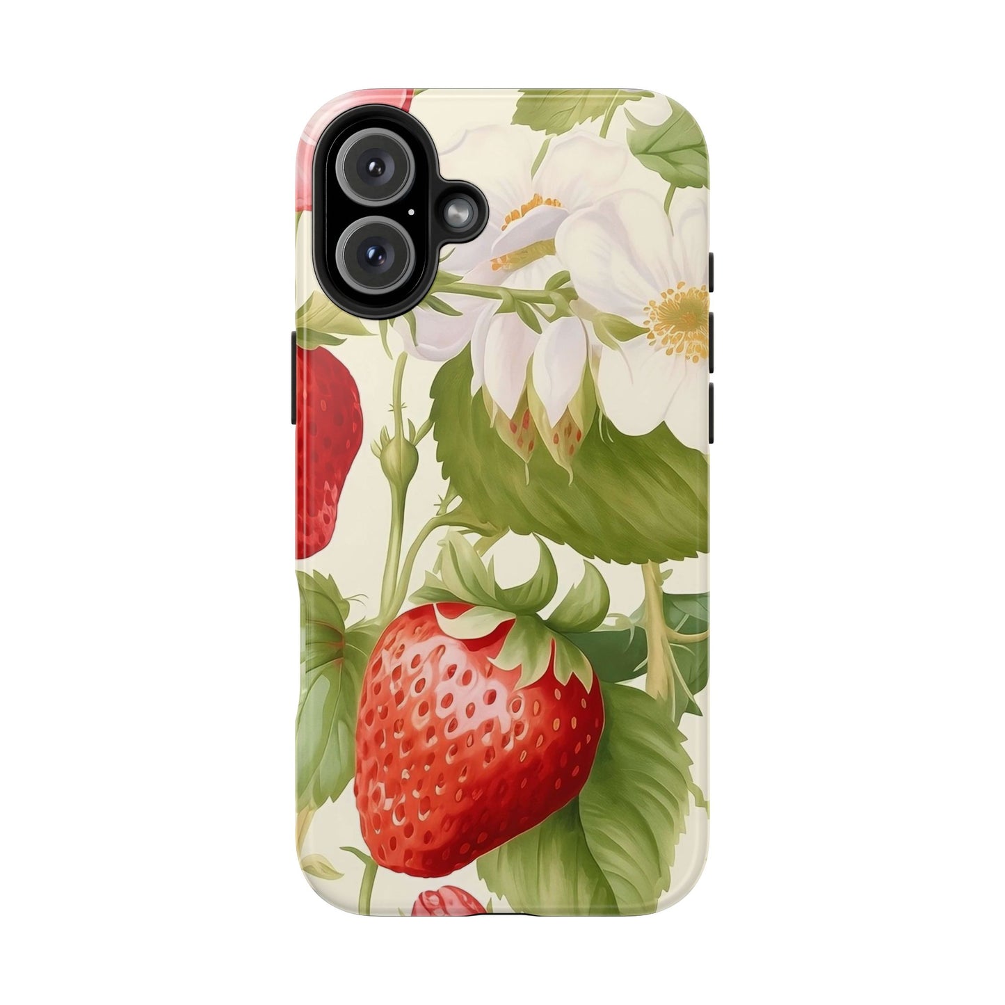 Strawberry Blossom iPhone 16 Case – Cute Botanical Fruit & Floral Design for iPhone 16, 16 Pro, 16 Pro Max & 16 Plus