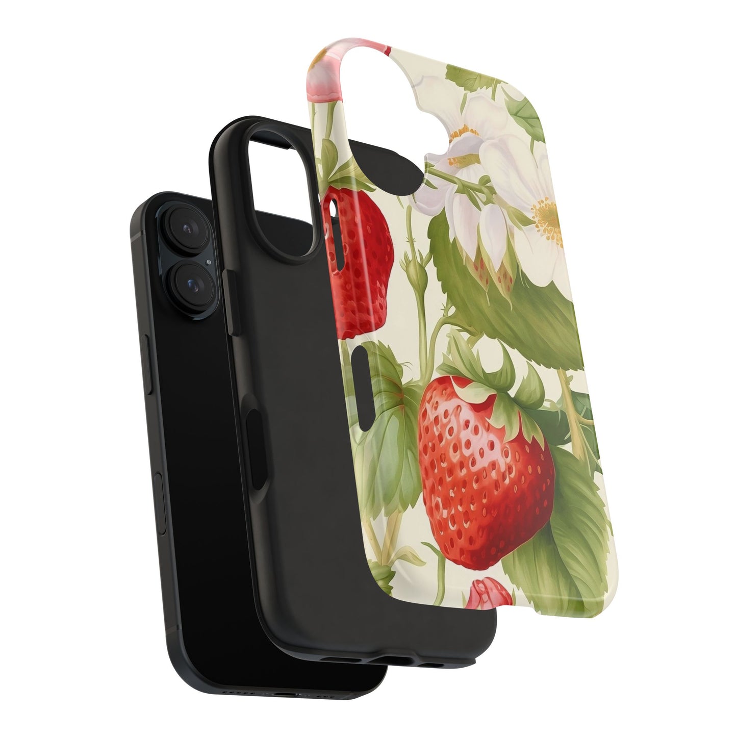 Strawberry Blossom iPhone 16 Case – Cute Botanical Fruit & Floral Design for iPhone 16, 16 Pro, 16 Pro Max & 16 Plus