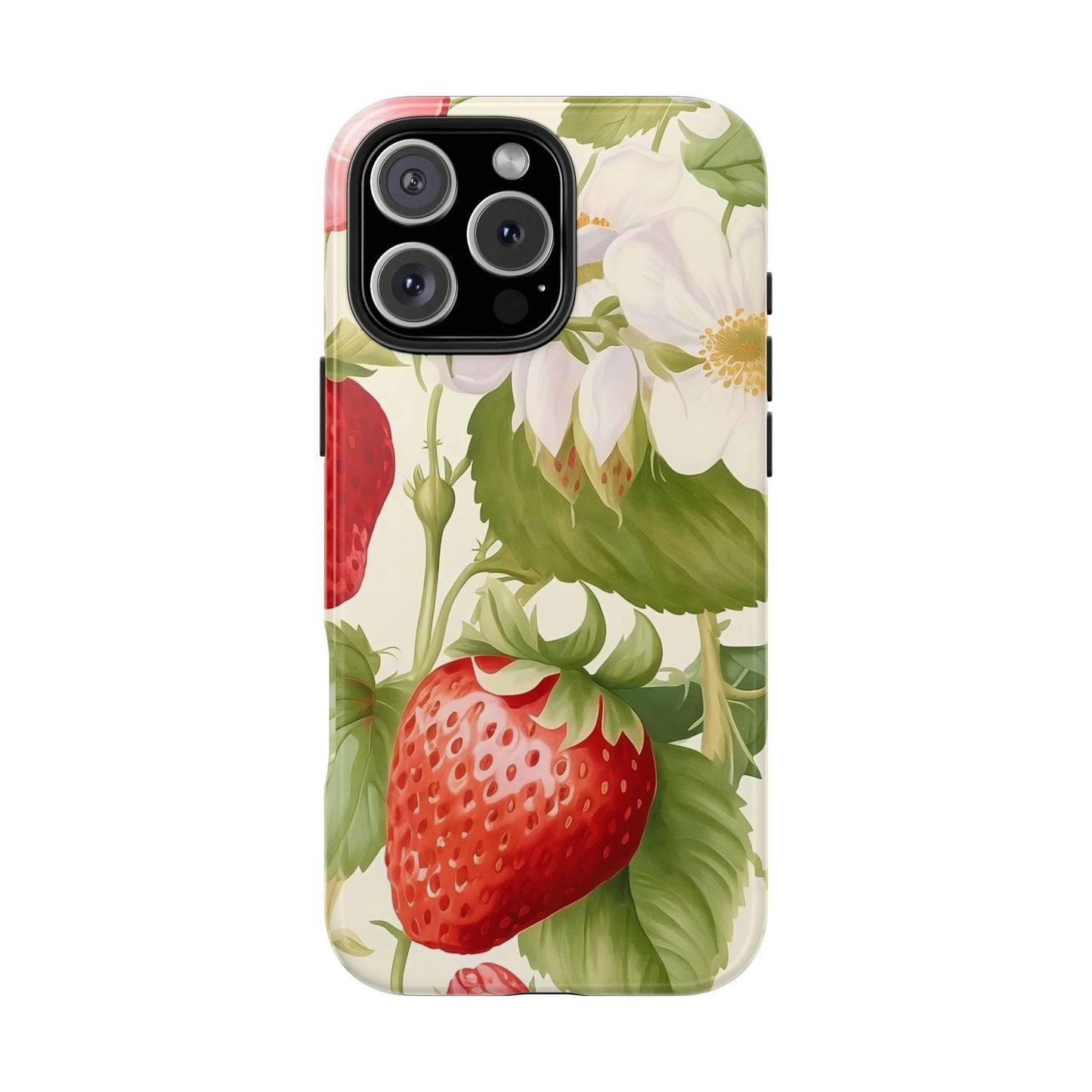 Strawberry Blossom iPhone 16 Case – Cute Botanical Fruit & Floral Design for iPhone 16, 16 Pro, 16 Pro Max & 16 Plus