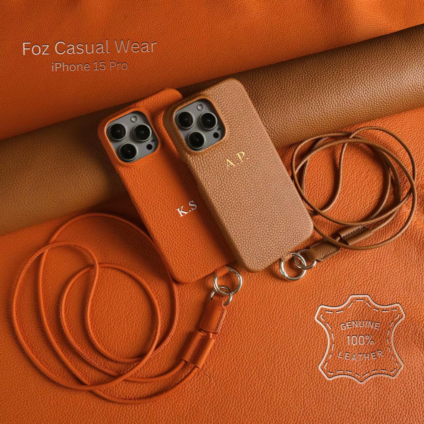 Personalized Leather iPhone Case with Crossbody Strap - Custom Monogram for iPhone 16 Pro Max and iPhone 16 Pro