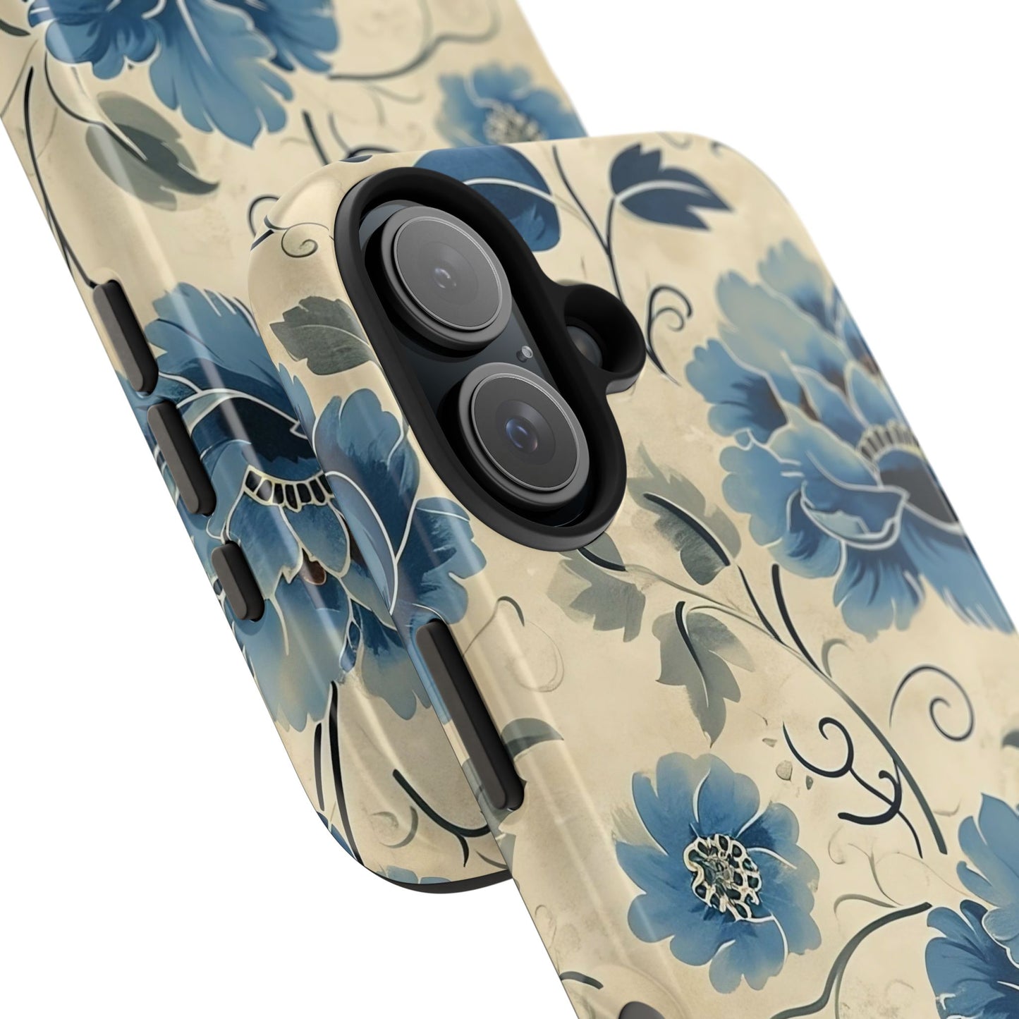 Blue Floral iPhone 16 Case – Vintage Botanical Design for iPhone 16, 16 Pro, 16 Pro Max & 16 Plus