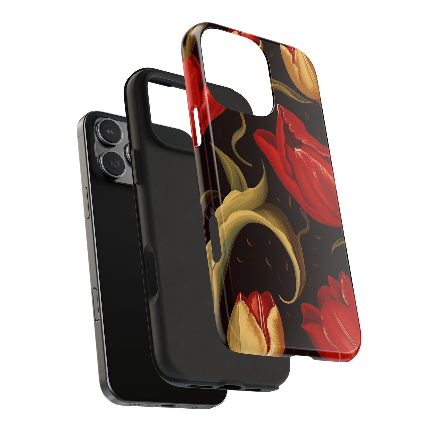 Red Tulip iPhone 16 Case – Elegant Floral Design with Dark Background for iPhone 16, 16 Pro, 16 Pro Max & 16 Plus