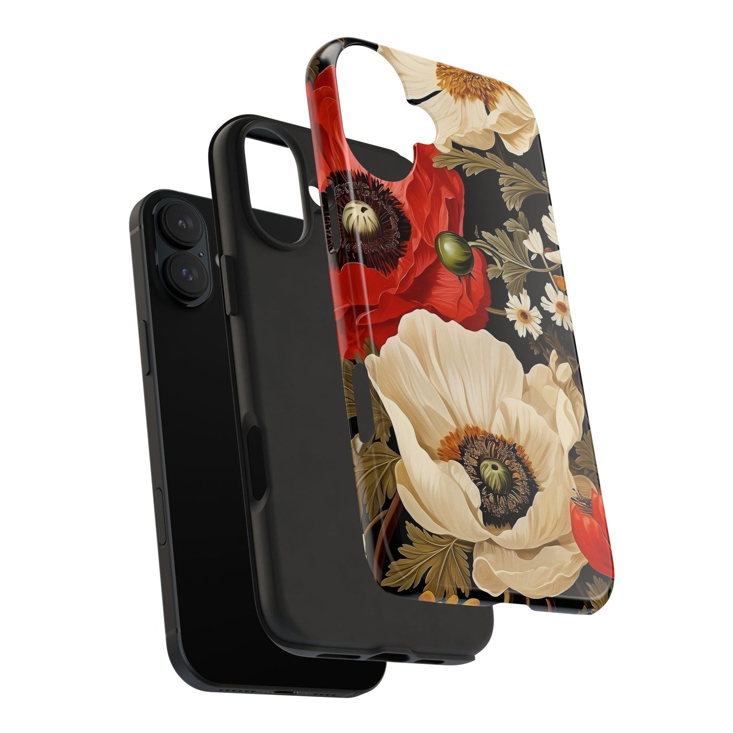 Red and Cream Poppy iPhone 16 Case – Bold Vintage Botanical Design for iPhone 16, 16 Pro, 16 Pro Max & 16 Plus