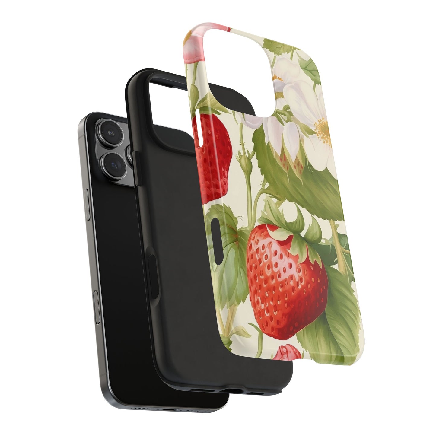 Strawberry Blossom iPhone 16 Case – Cute Botanical Fruit & Floral Design for iPhone 16, 16 Pro, 16 Pro Max & 16 Plus