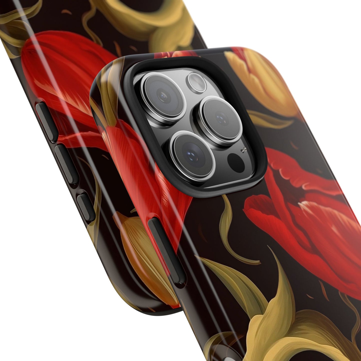 Red Tulip iPhone 16 Case – Elegant Floral Design with Dark Background for iPhone 16, 16 Pro, 16 Pro Max & 16 Plus