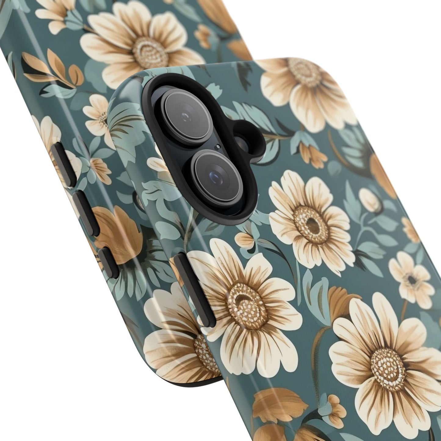 Teal Vintage Floral iPhone 16 Case – Elegant Daisy Retro Design for iPhone 16, 16 Pro, 16 Pro Max & 16 Plus