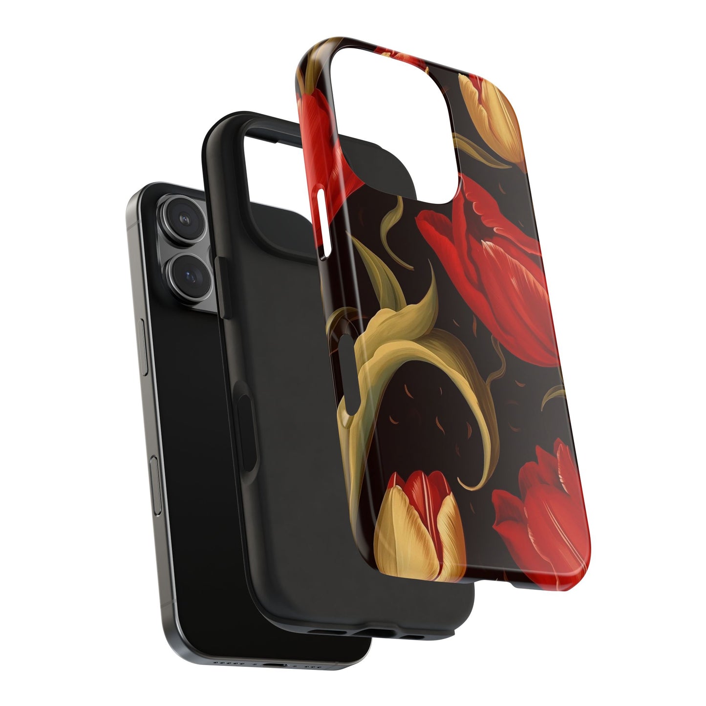 Red Tulip iPhone 16 Case – Elegant Floral Design with Dark Background for iPhone 16, 16 Pro, 16 Pro Max & 16 Plus