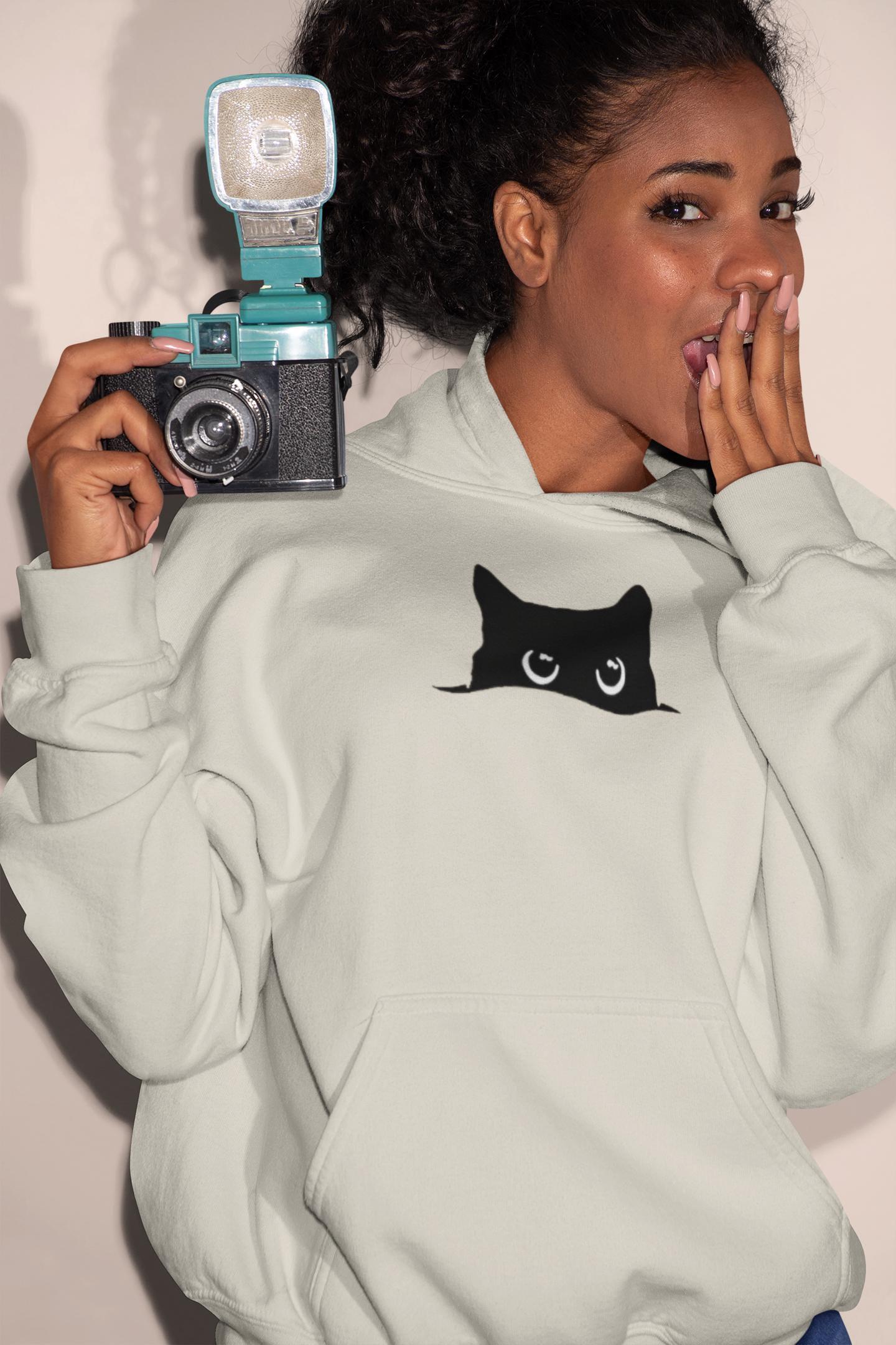 Cute Cat Hoodie - Black Cat Peeking Sweatshirt
