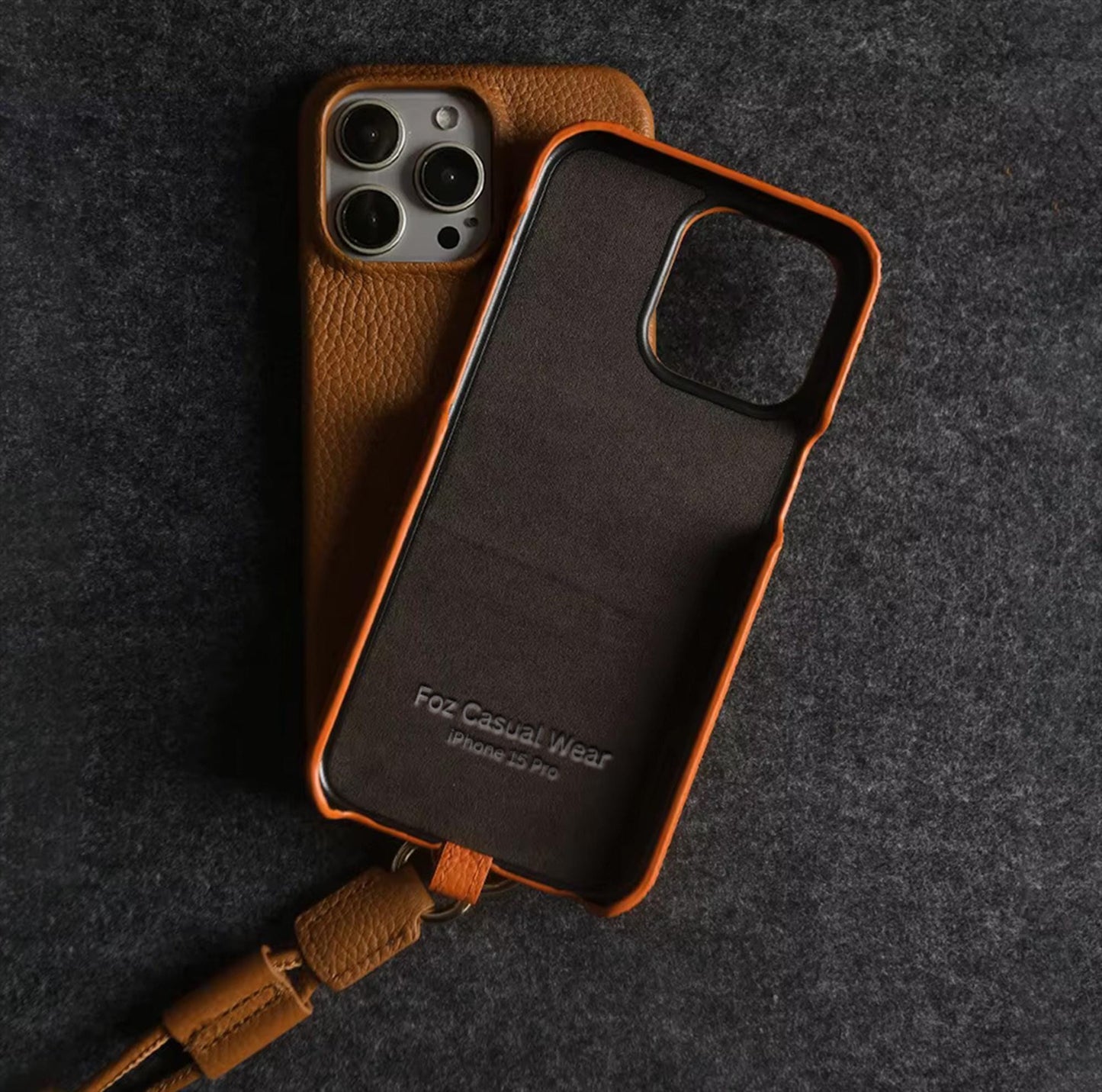 Personalized Leather iPhone Case with Crossbody Strap - Custom Monogram for iPhone 16 Pro Max and iPhone 16 Pro