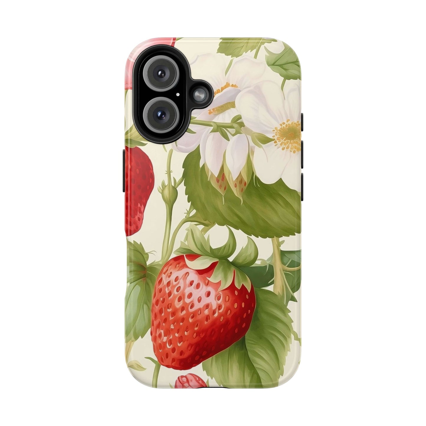 Strawberry Blossom iPhone 16 Case – Cute Botanical Fruit & Floral Design for iPhone 16, 16 Pro, 16 Pro Max & 16 Plus