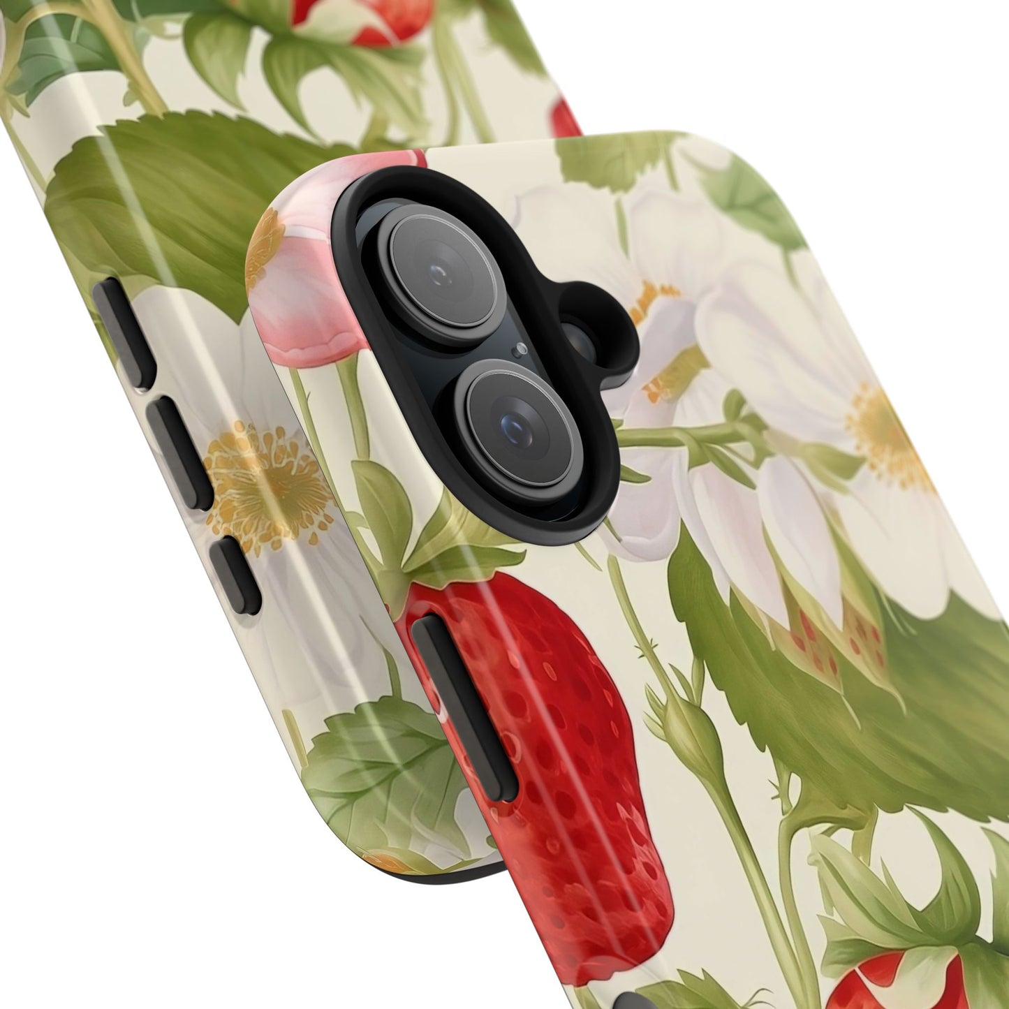 Strawberry Blossom iPhone 16 Case – Cute Botanical Fruit & Floral Design for iPhone 16, 16 Pro, 16 Pro Max & 16 Plus