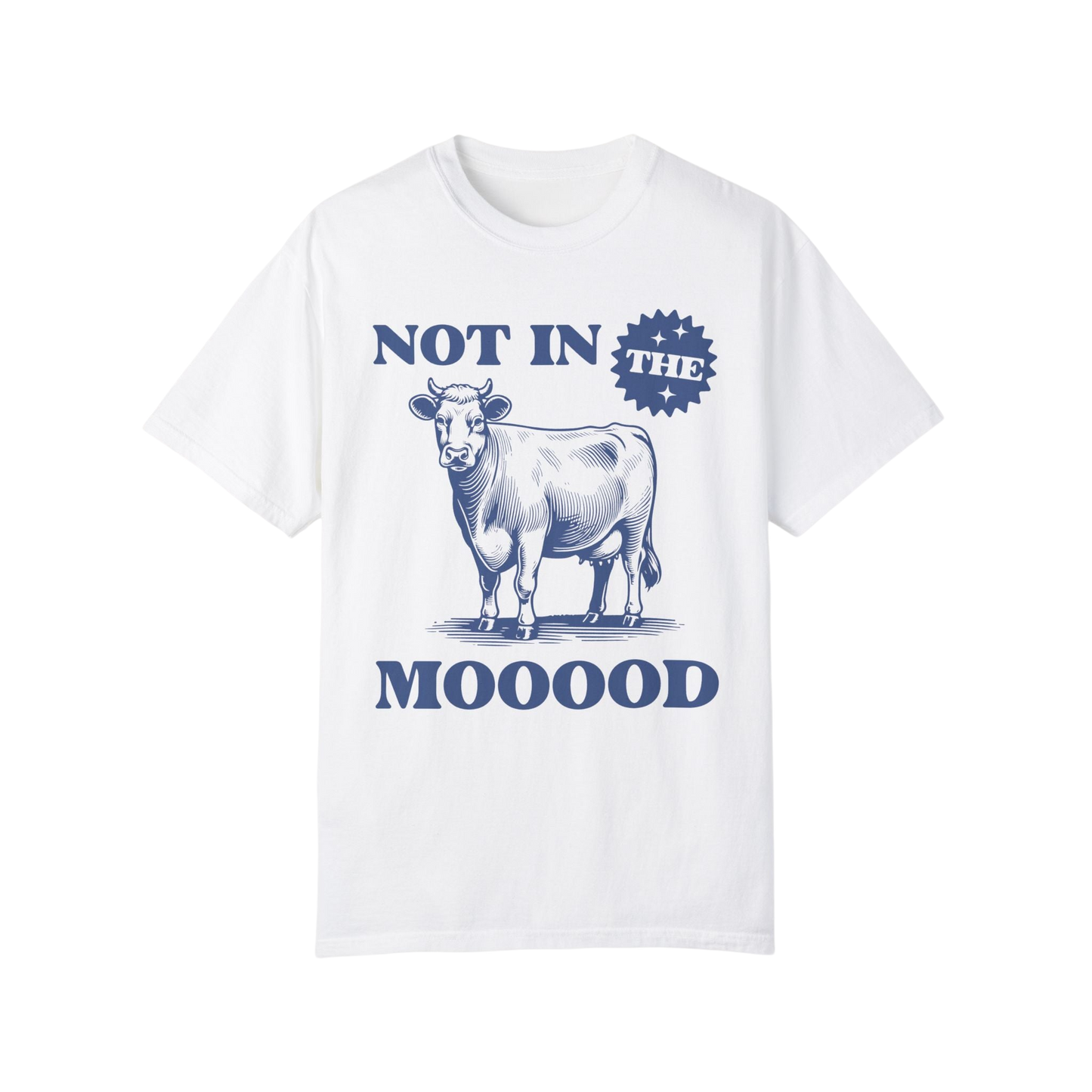a white t - shirt with a picture of a cow on it