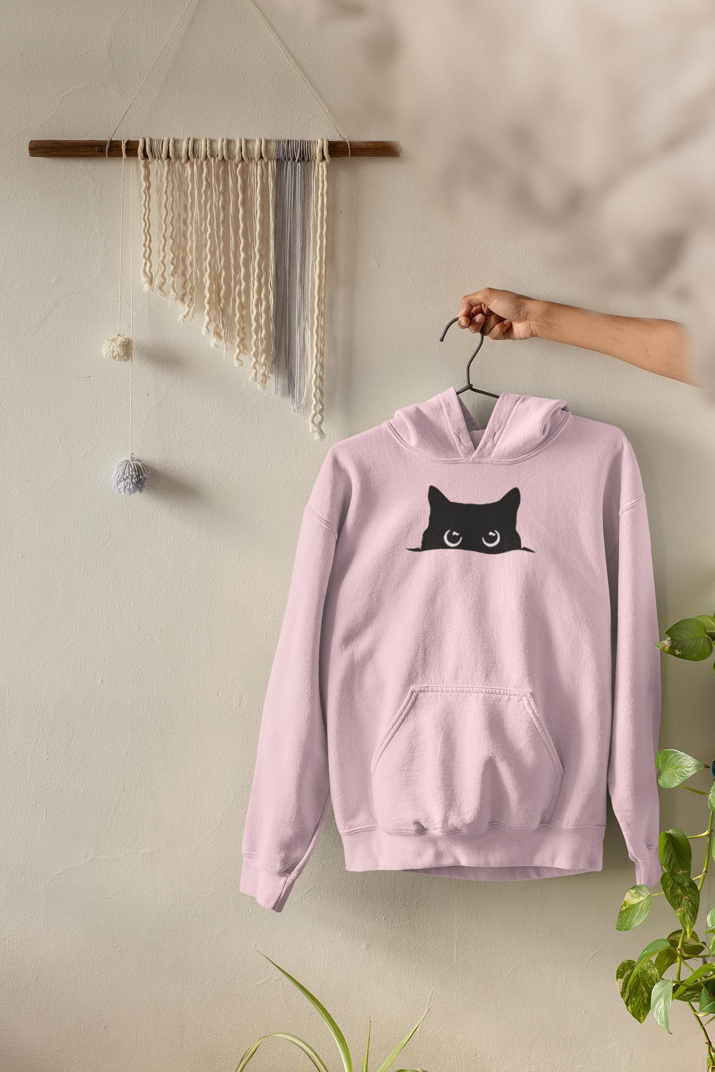 Cute Cat Hoodie - Black Cat Peeking Sweatshirt