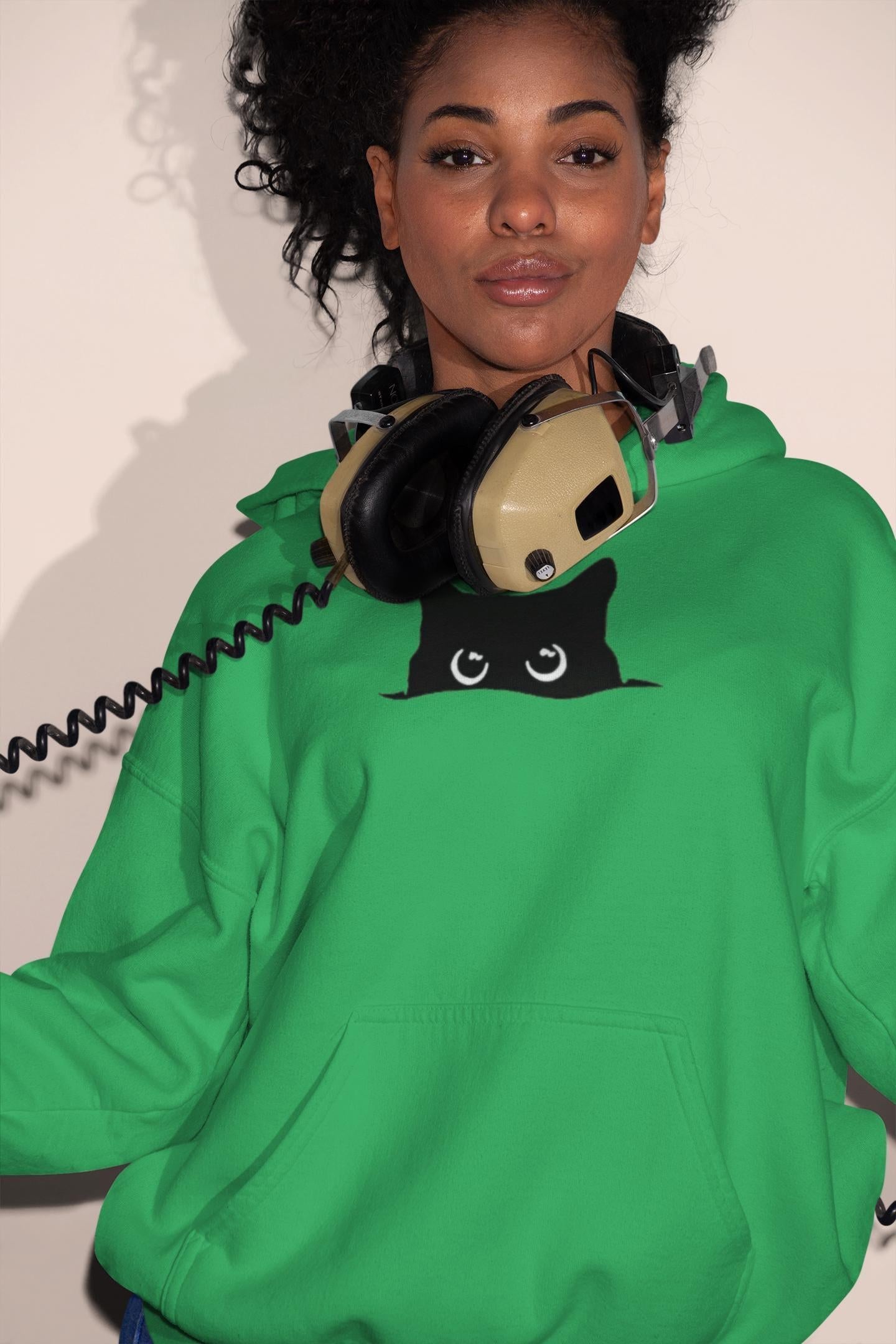 Cute Cat Hoodie - Black Cat Peeking Sweatshirt