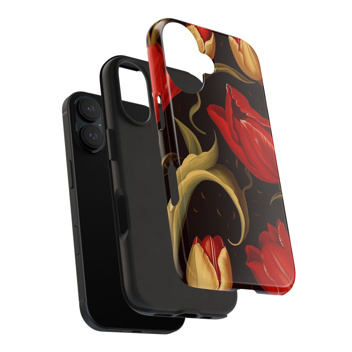 Red Tulip iPhone 16 Case – Elegant Floral Design with Dark Background for iPhone 16, 16 Pro, 16 Pro Max & 16 Plus