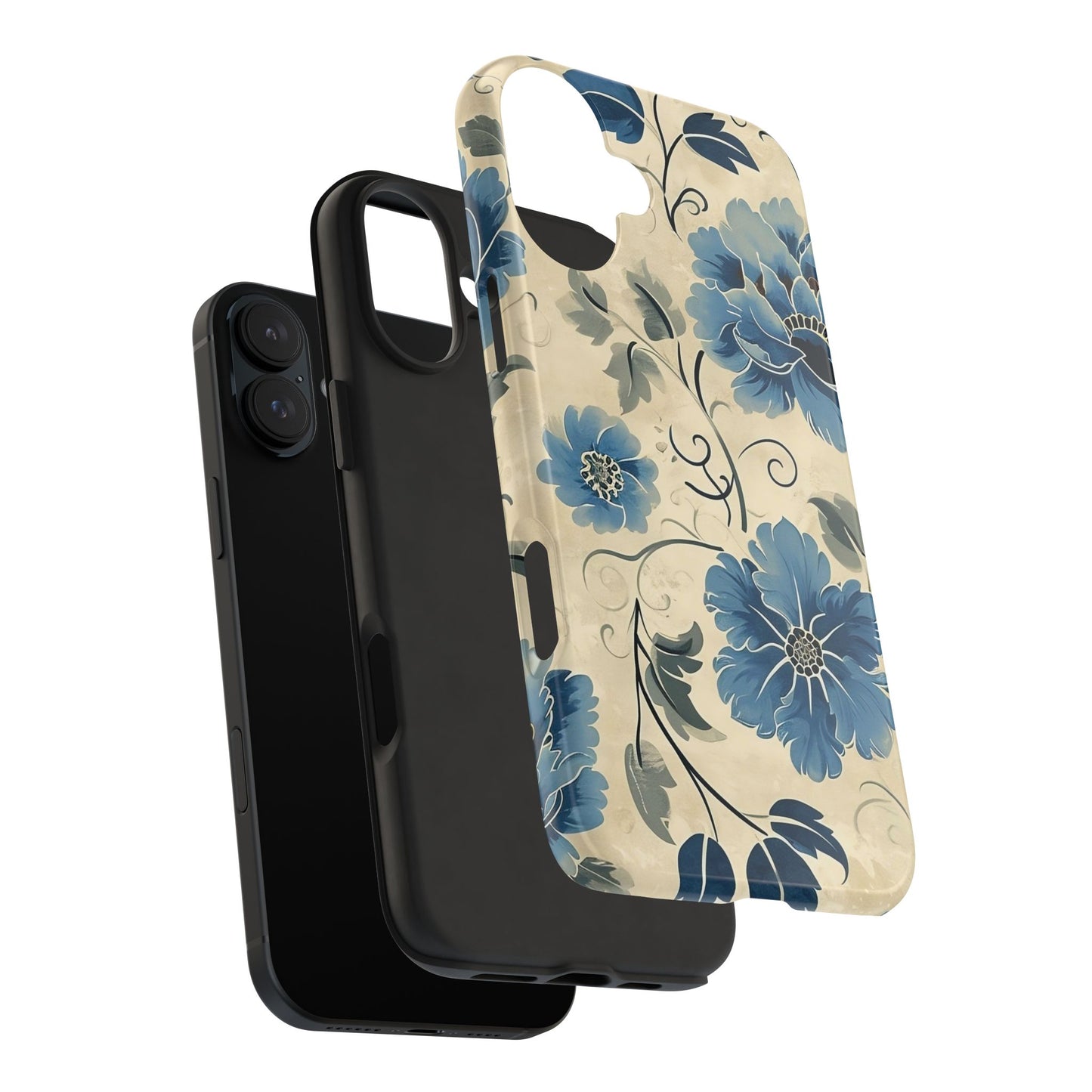 Blue Floral iPhone 16 Case – Vintage Botanical Design for iPhone 16, 16 Pro, 16 Pro Max & 16 Plus