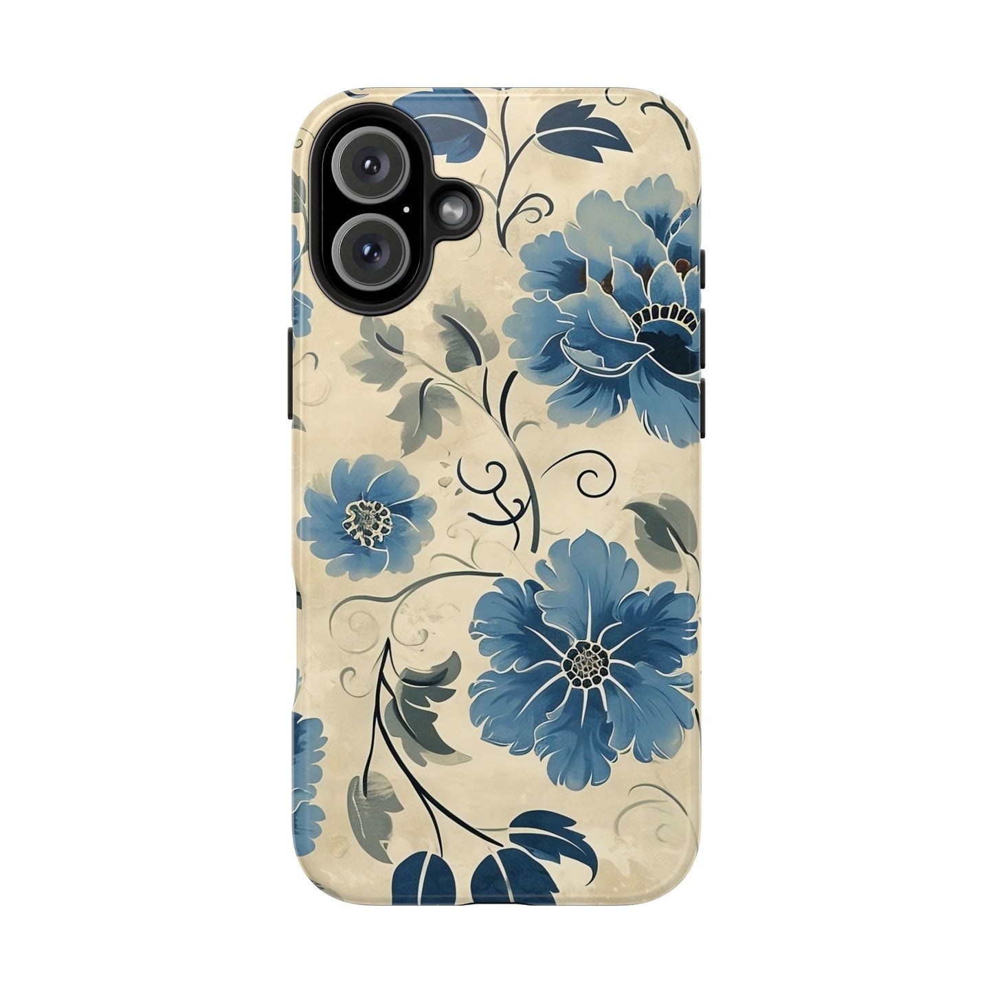 Blue Floral iPhone 16 Case – Vintage Botanical Design for iPhone 16, 16 Pro, 16 Pro Max & 16 Plus