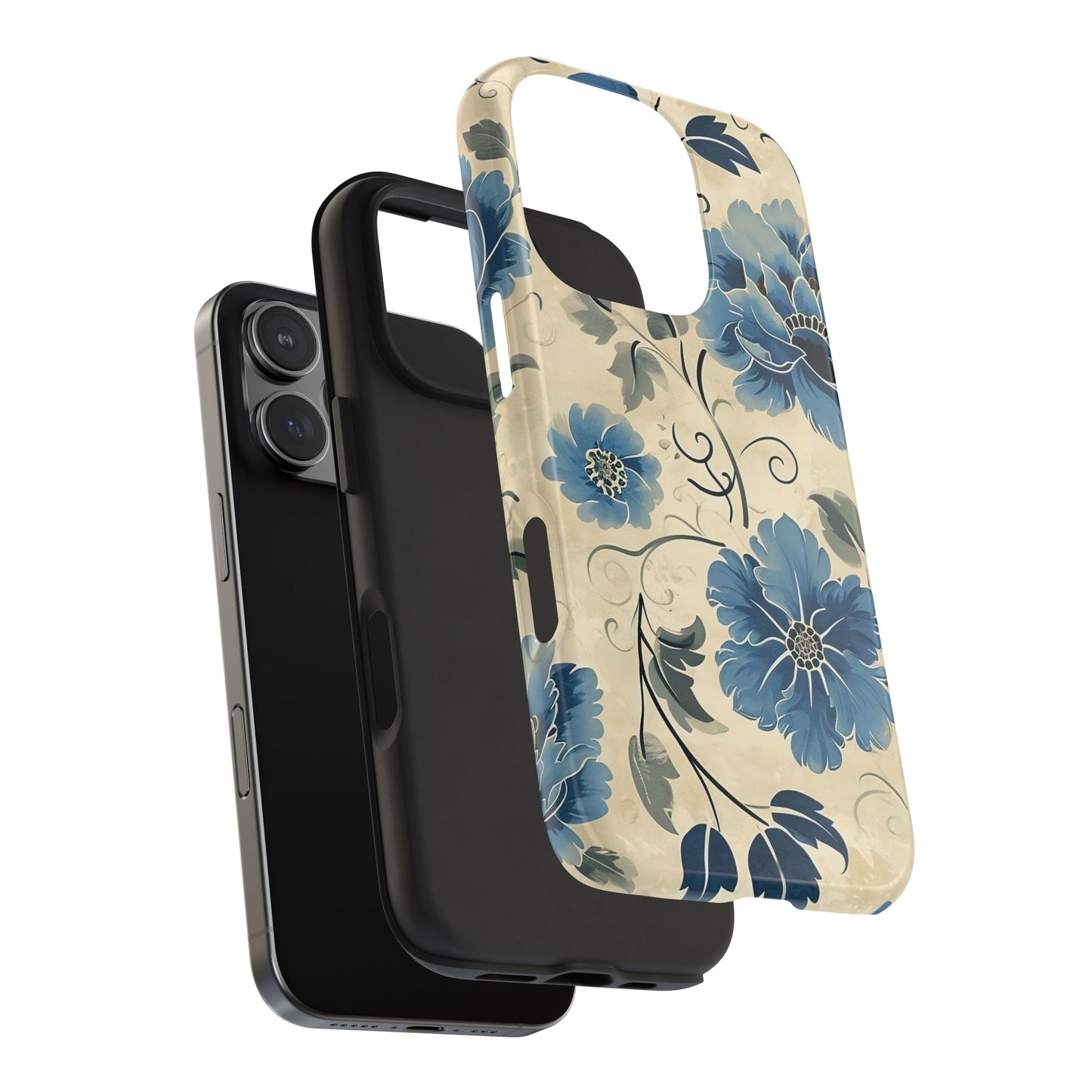 Blue Floral iPhone 16 Case – Vintage Botanical Design for iPhone 16, 16 Pro, 16 Pro Max & 16 Plus