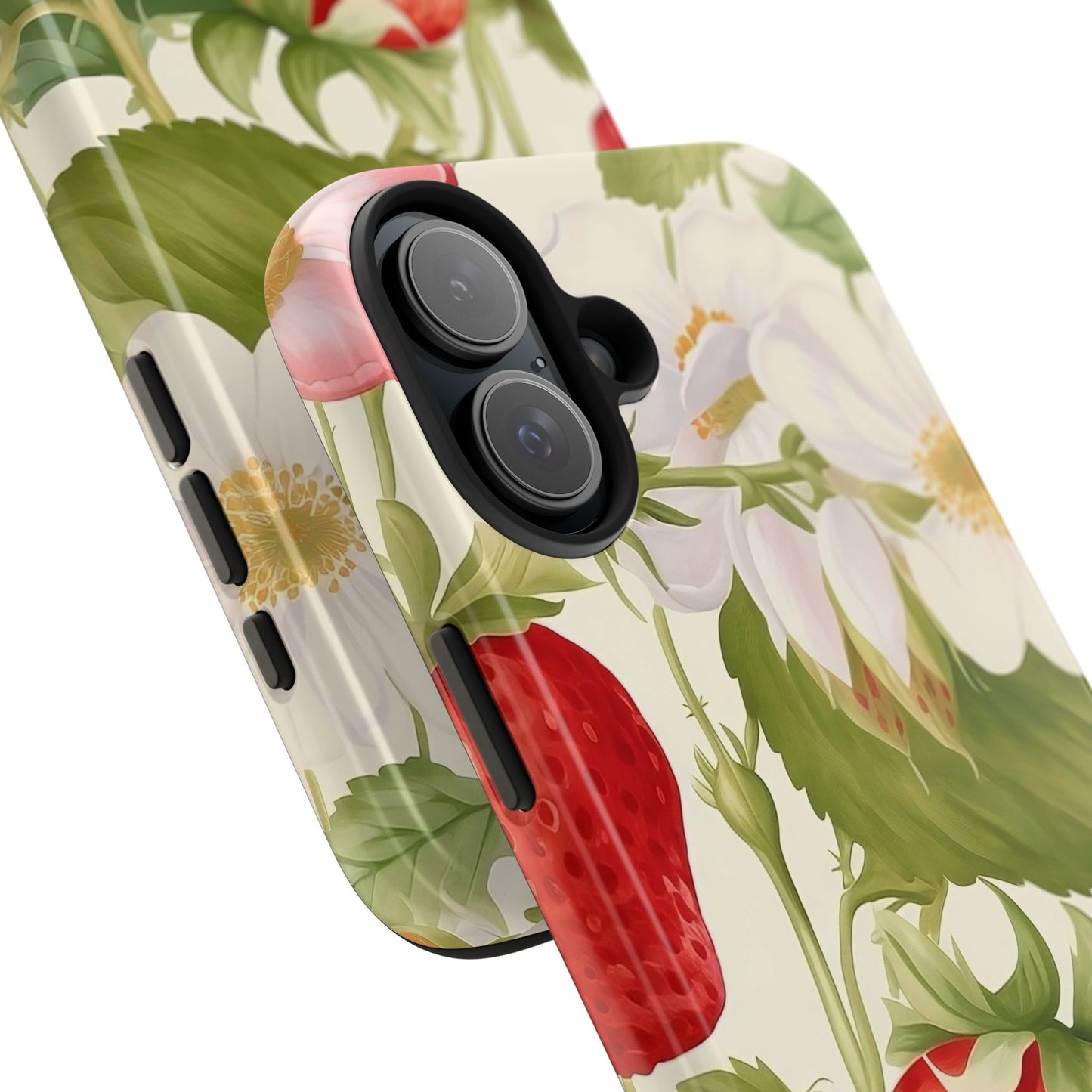 Strawberry Blossom iPhone 16 Case – Cute Botanical Fruit & Floral Design for iPhone 16, 16 Pro, 16 Pro Max & 16 Plus