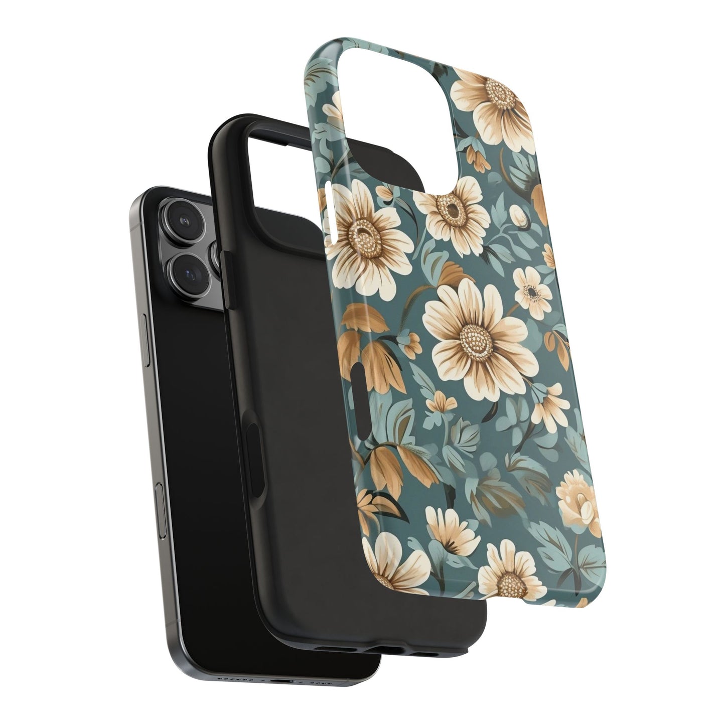 Teal Vintage Floral iPhone 16 Case – Elegant Daisy Retro Design for iPhone 16, 16 Pro, 16 Pro Max & 16 Plus