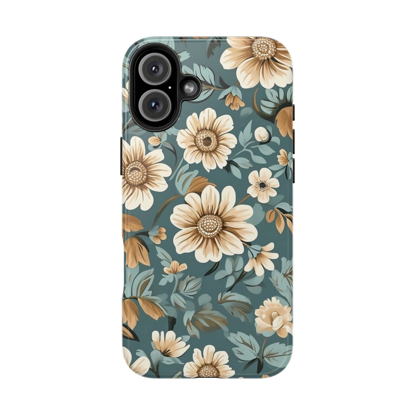 Teal Vintage Floral iPhone 16 Case – Elegant Daisy Retro Design for iPhone 16, 16 Pro, 16 Pro Max & 16 Plus