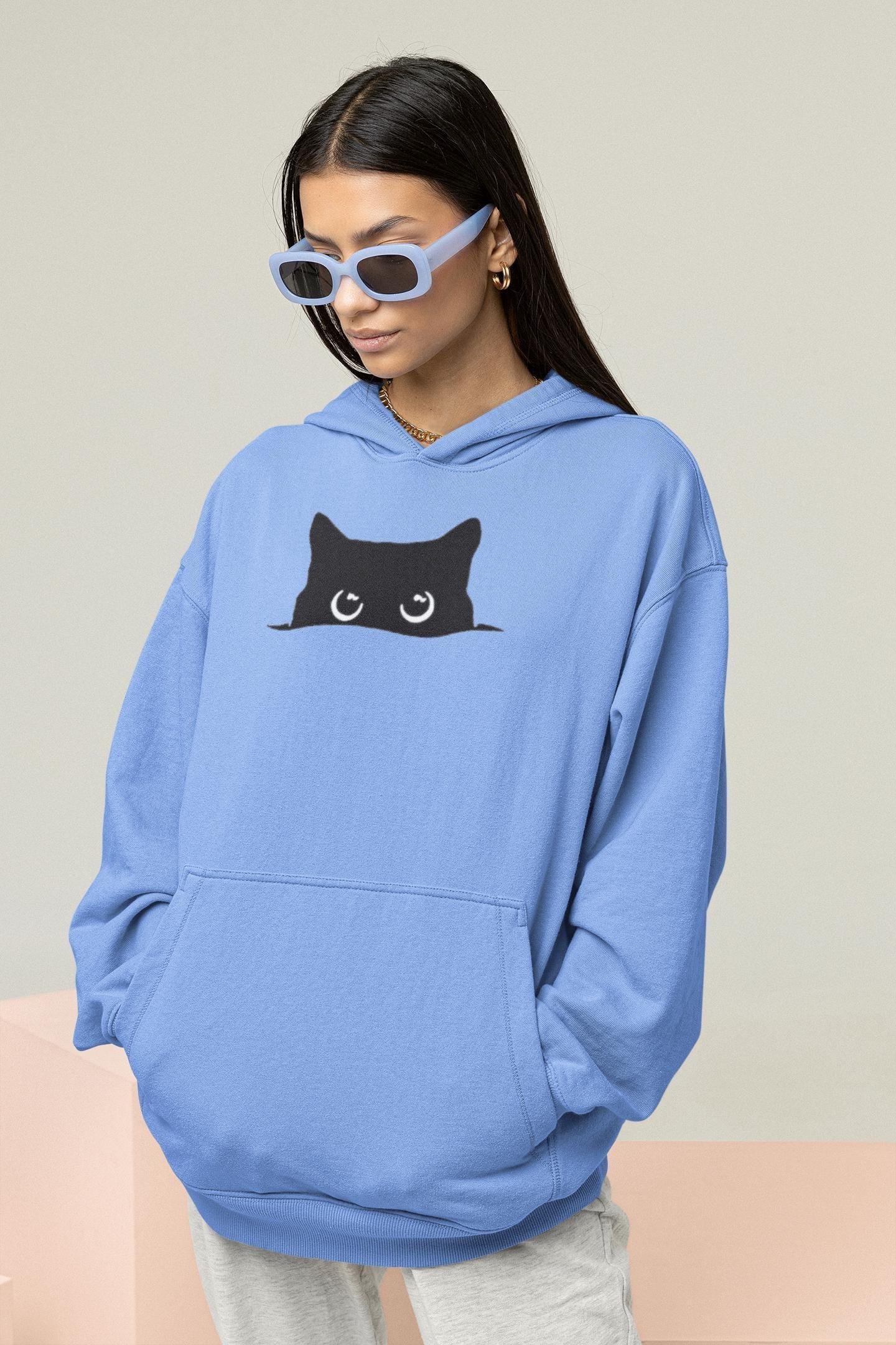 Cute Cat Hoodie - Black Cat Peeking Sweatshirt